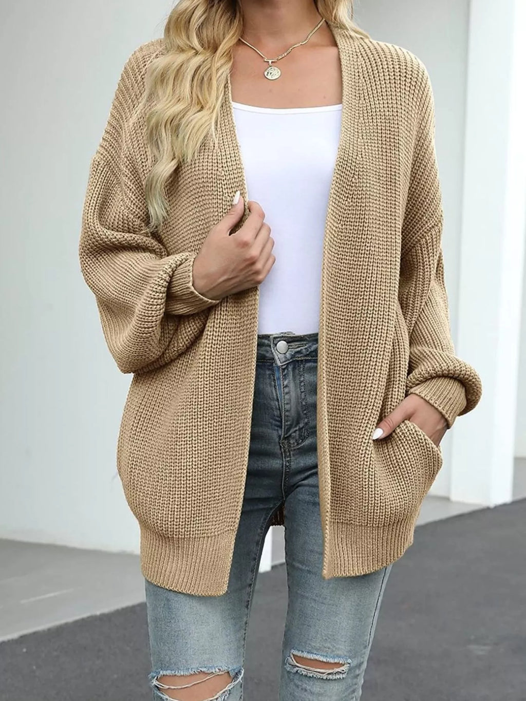 Open-Front Chunky Knit Cardigan - Lilixa.store