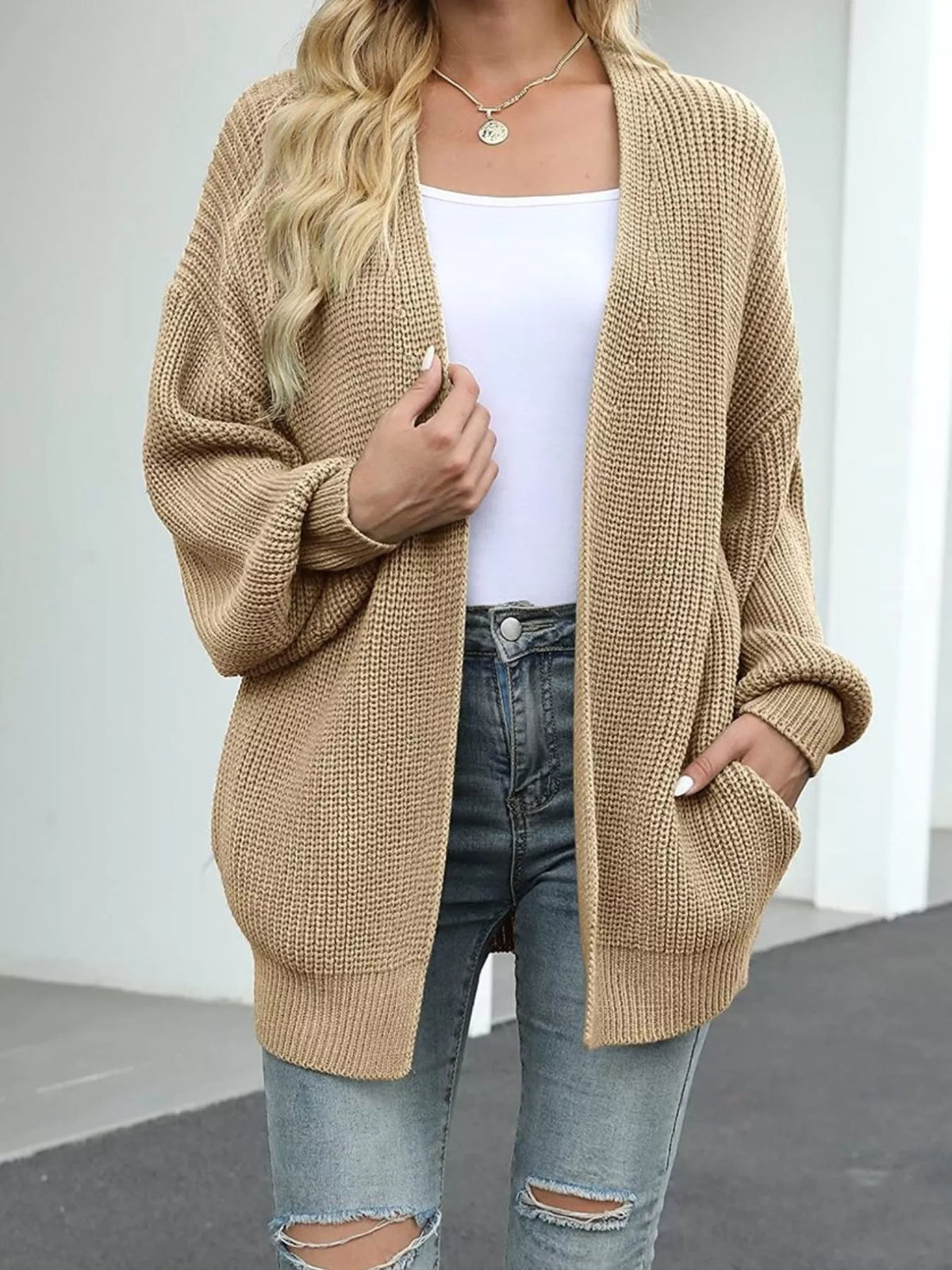 Open-Front Chunky Knit Cardigan - Lilixa.store