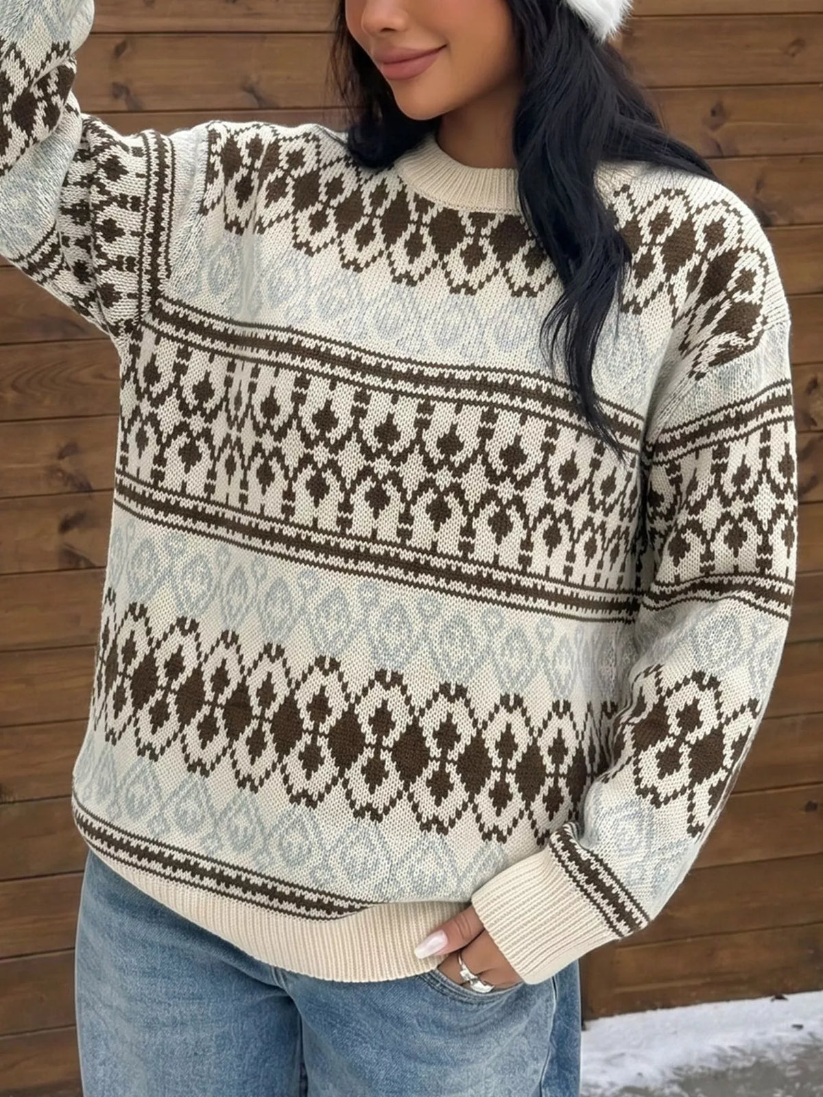Fair Isle Pattern Crew Neck Sweater - Lilixa.store