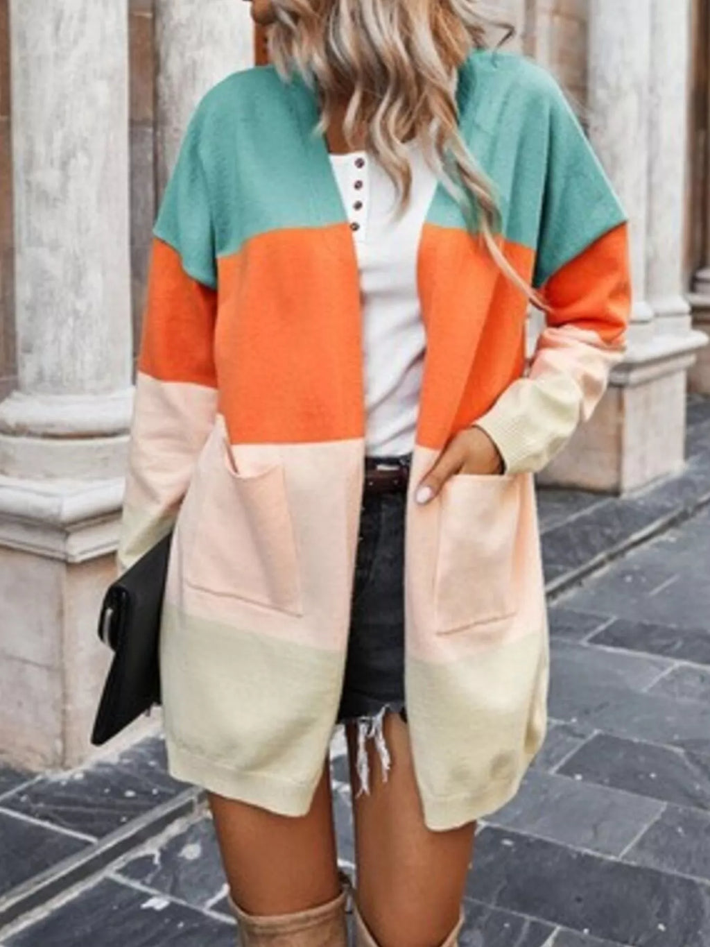 Color-Block Open Front Knit Cardigan - Lilixa.store