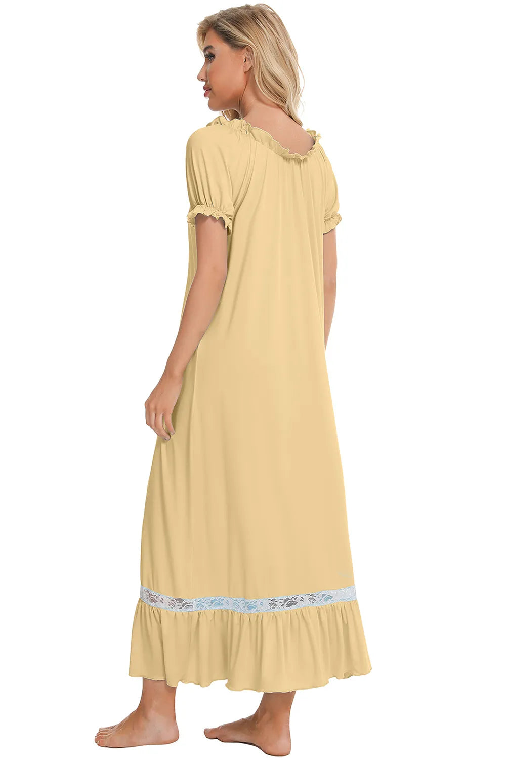 Lace Detail Short Sleeve Lounge Dress - Lilixa.store