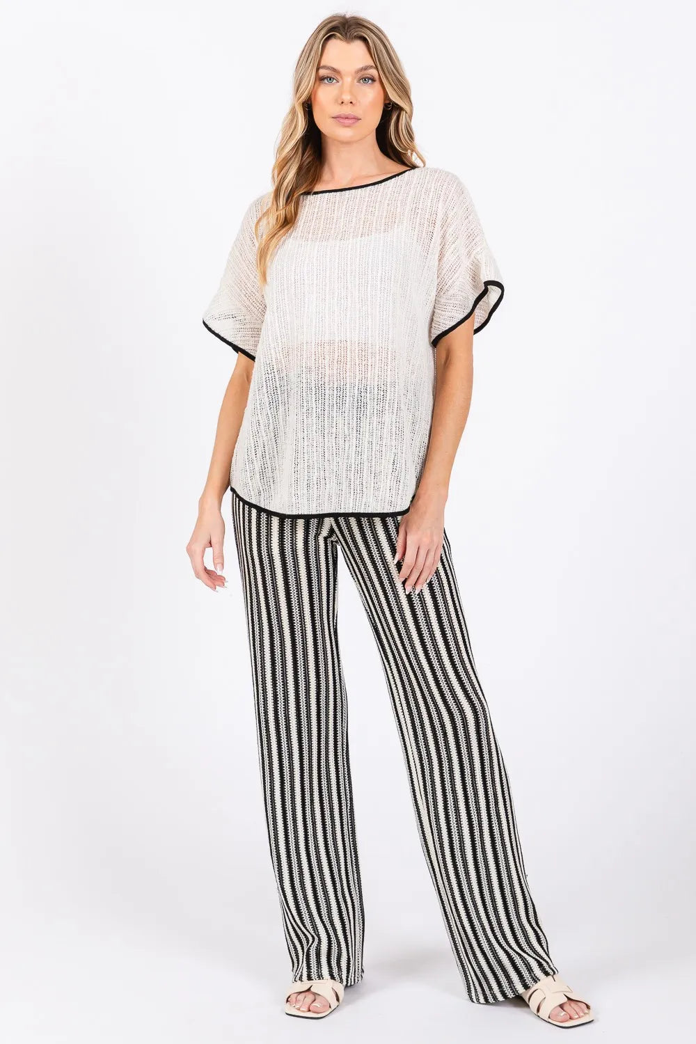 GeeGee Contrast Trim Short Sleeve Knit Cover Up - Lilixa.store