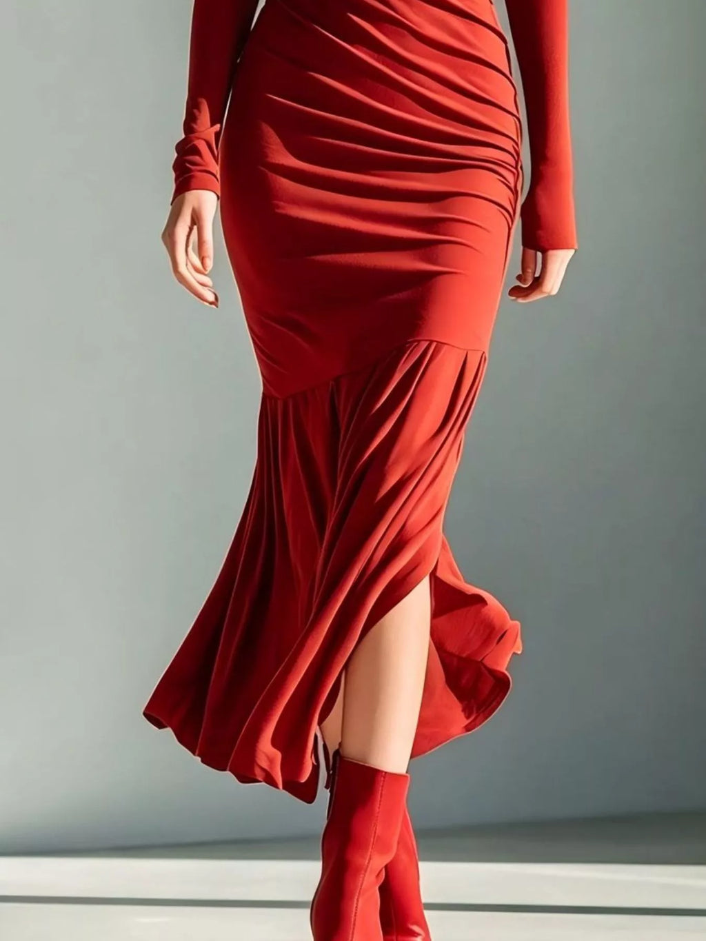 Full Size Slit Turtleneck Ruched Bodycon Mermaid Dress Plus Size - Lilixa.store