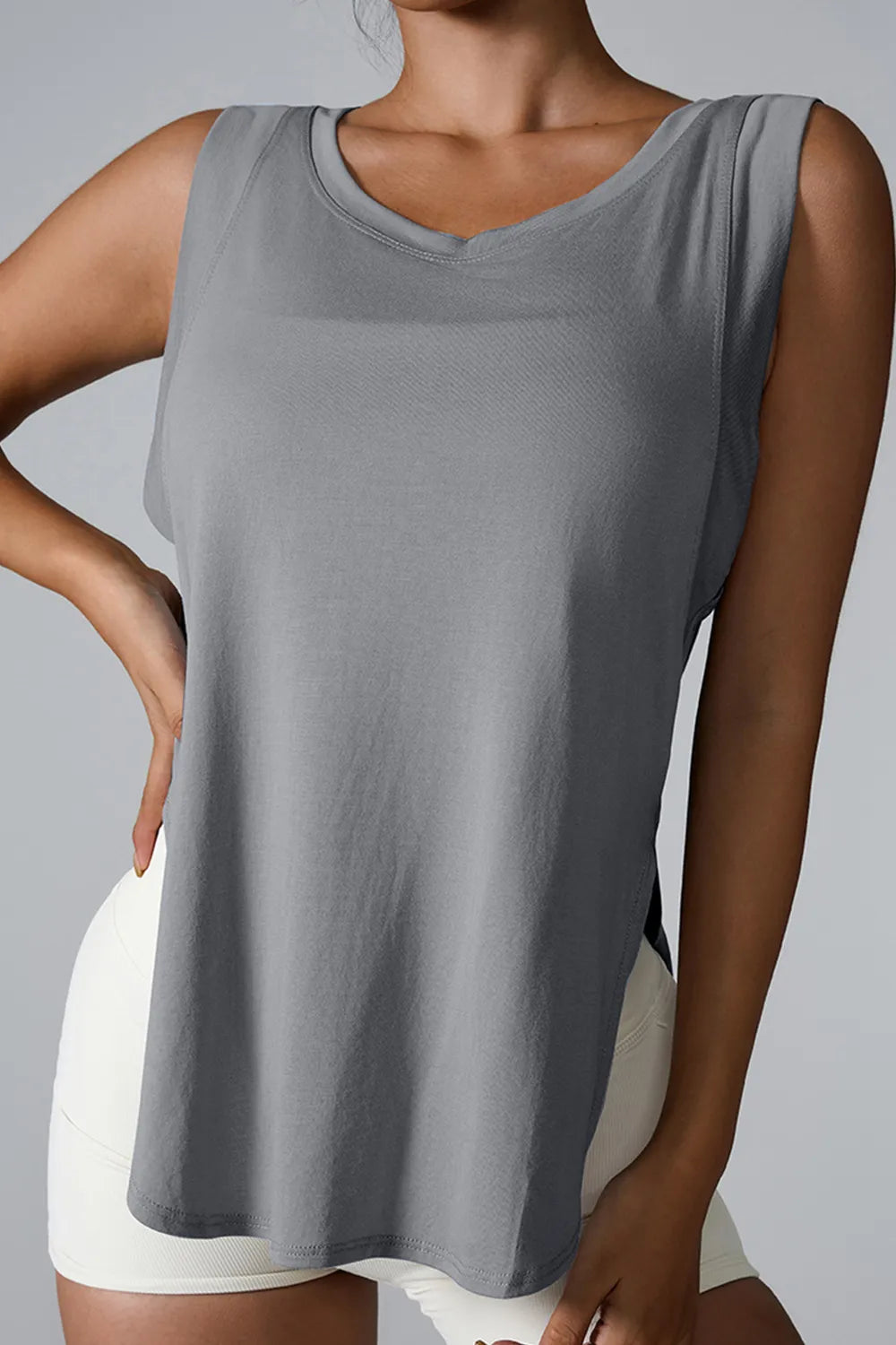 Slit Round Neck Active Tank - Lilixa.store