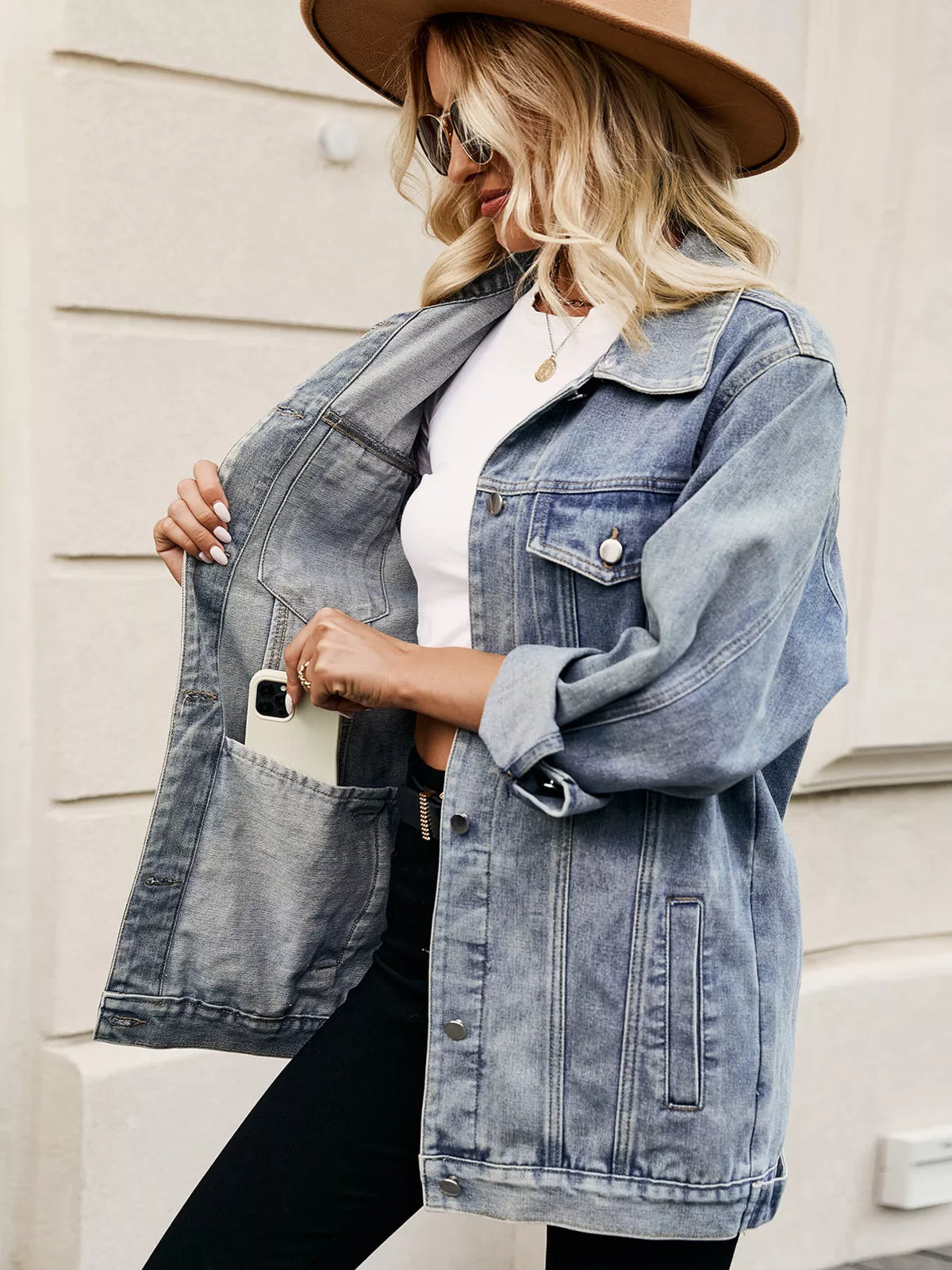 Button Up Long Sleeve Denim Jacket, view 14