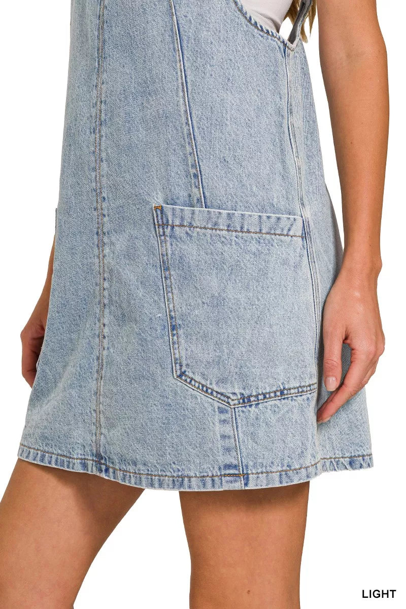 Zenana Denim Overall Dress with Front Pockets, view 10