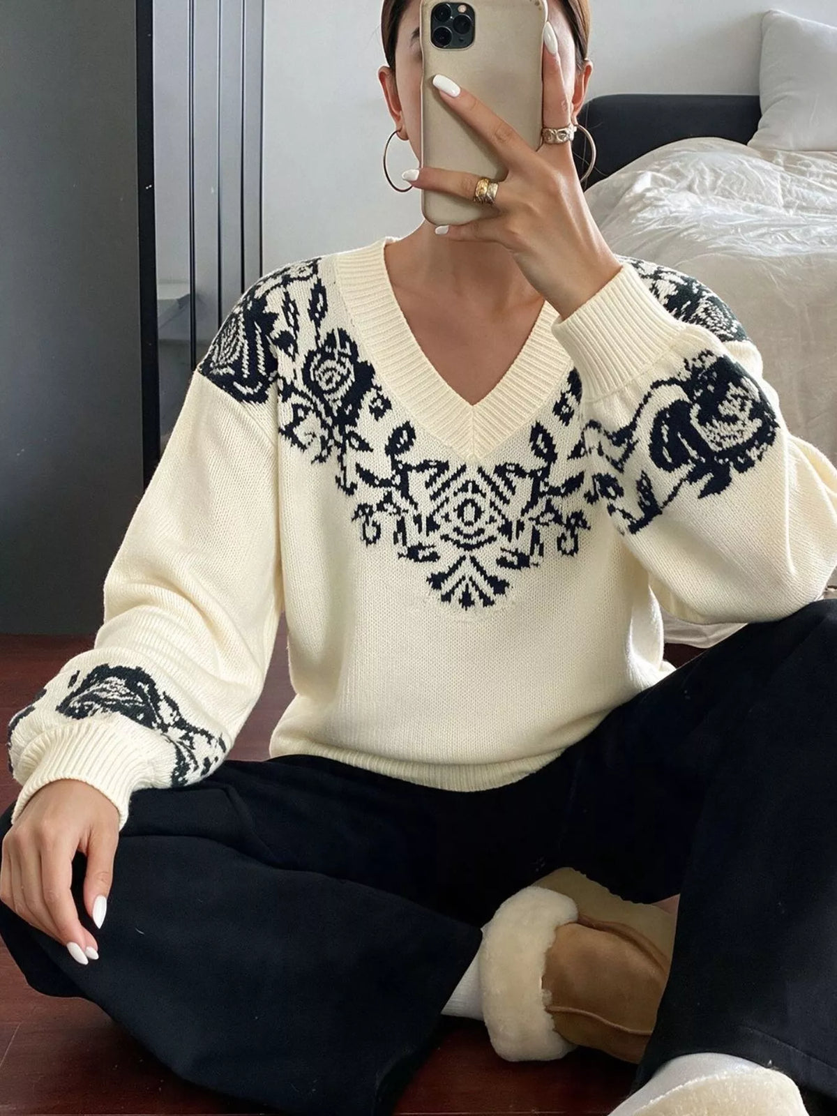 Floral Dropped Shoulder Sweater in Apricot, view 6