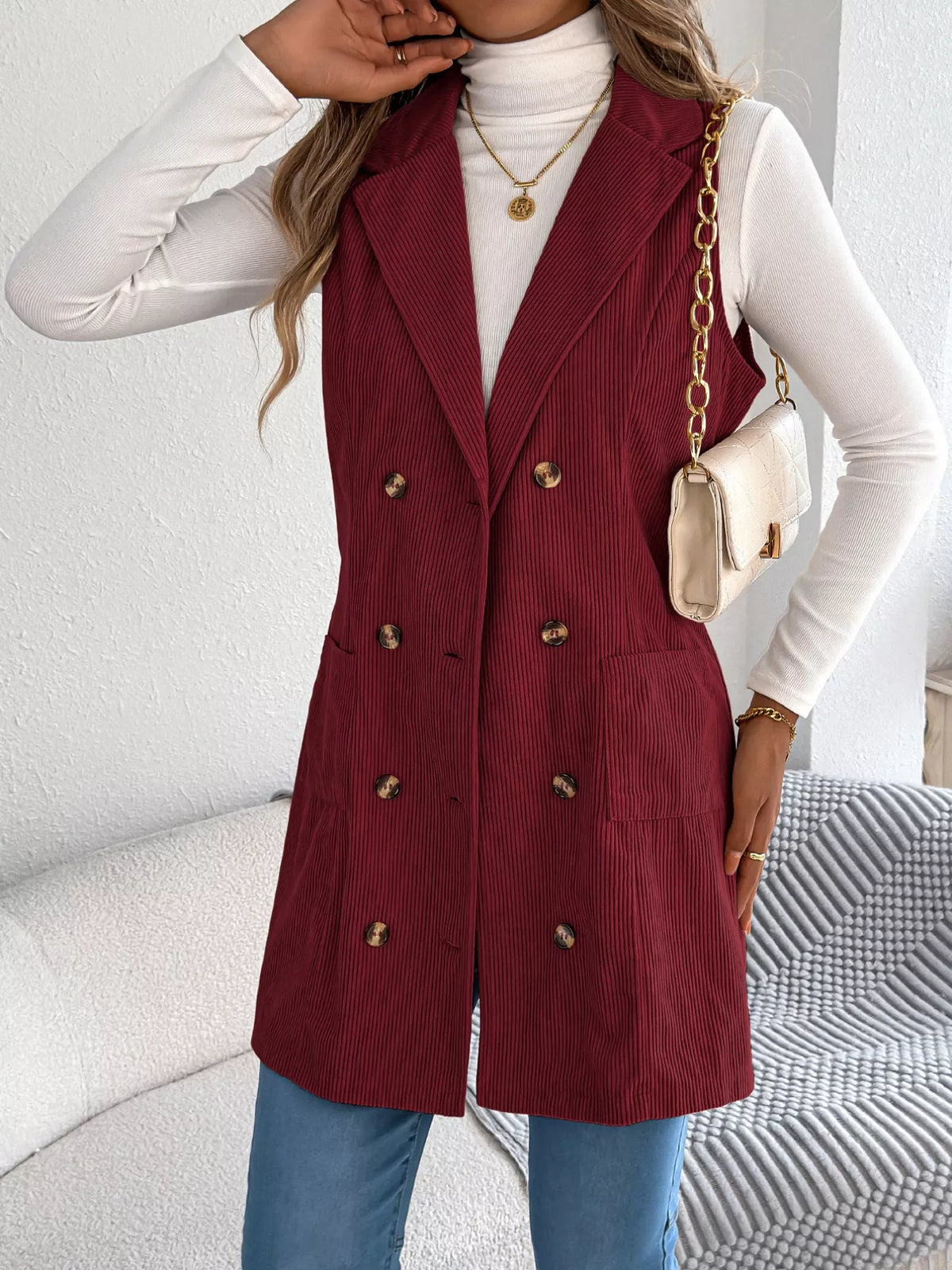 Double-Breasted Long Vest Coat - Lilixa.store