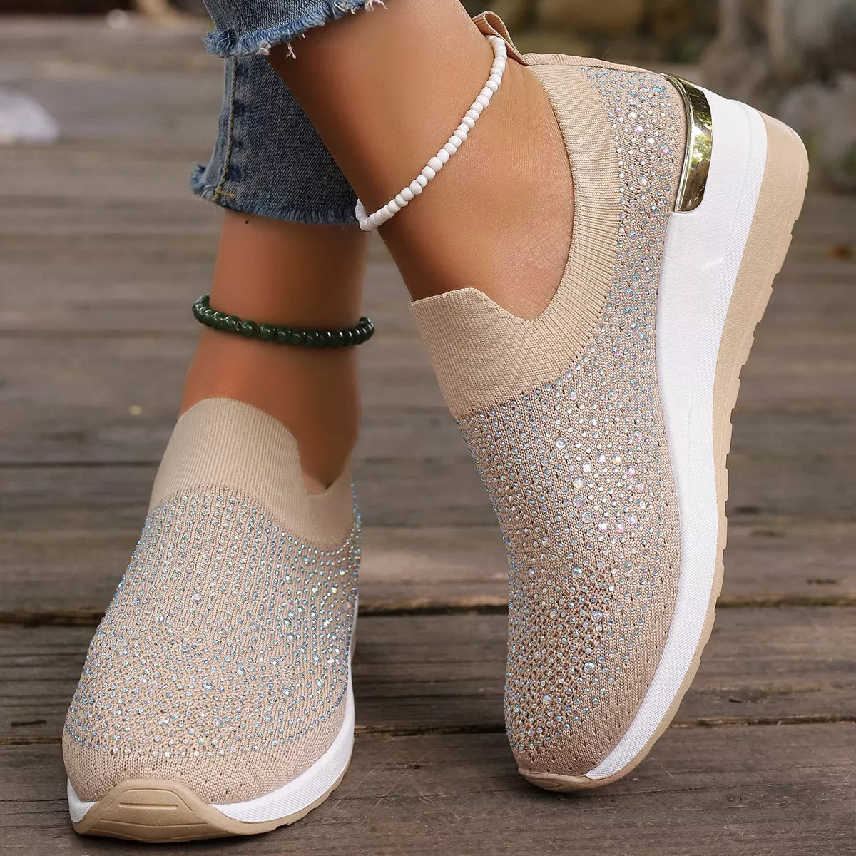 Rhinestone Round Toe Slip-Ons - Lilixa.store