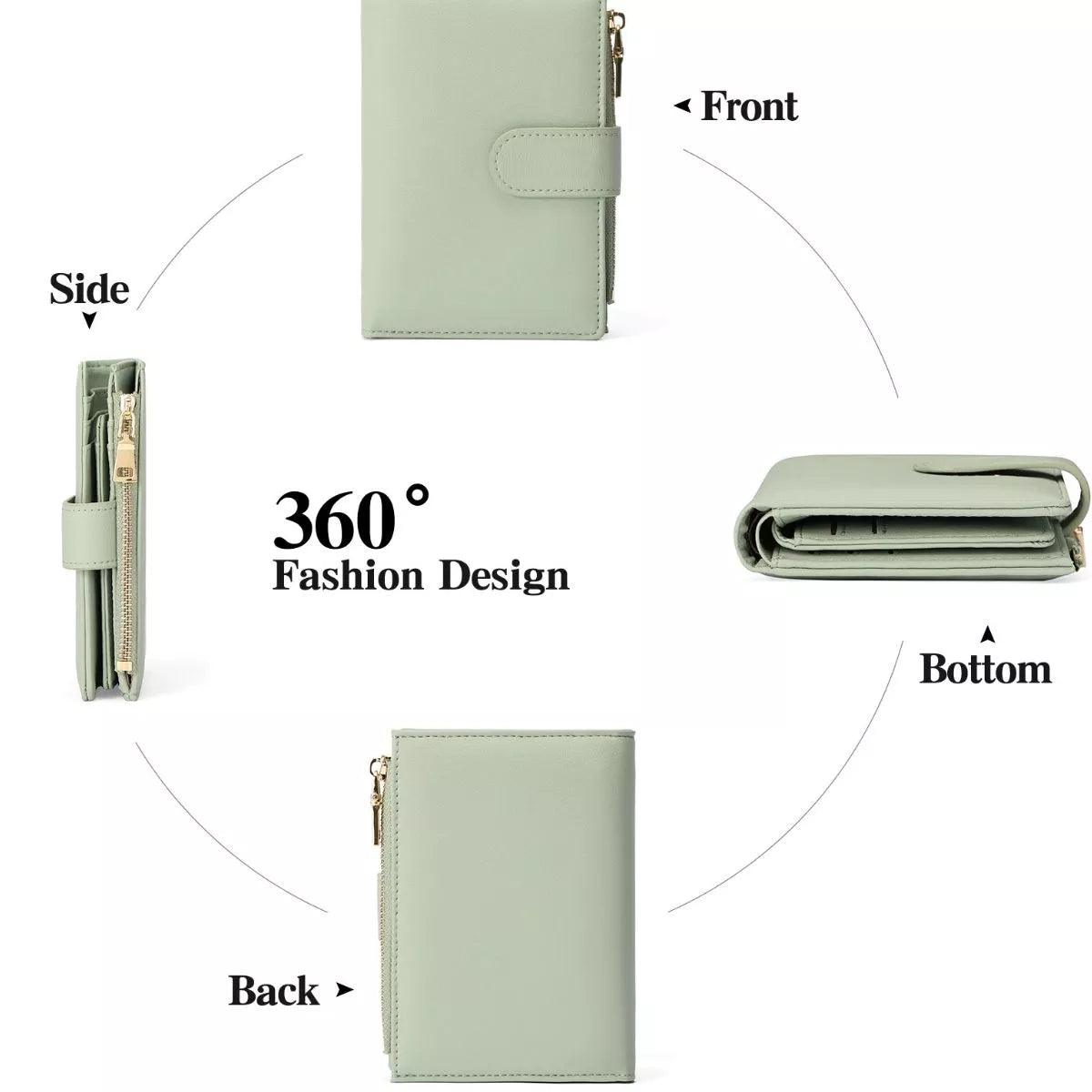 Leather Bifold Wallet with Zipper - Lilixa.store