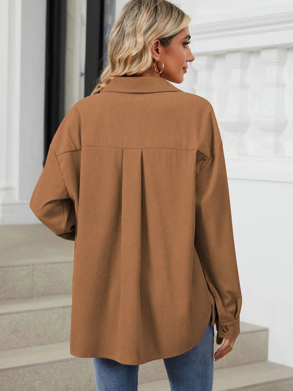 Button Up Dropped Shoulder Long Sleeve Outerwear - Lilixa.store