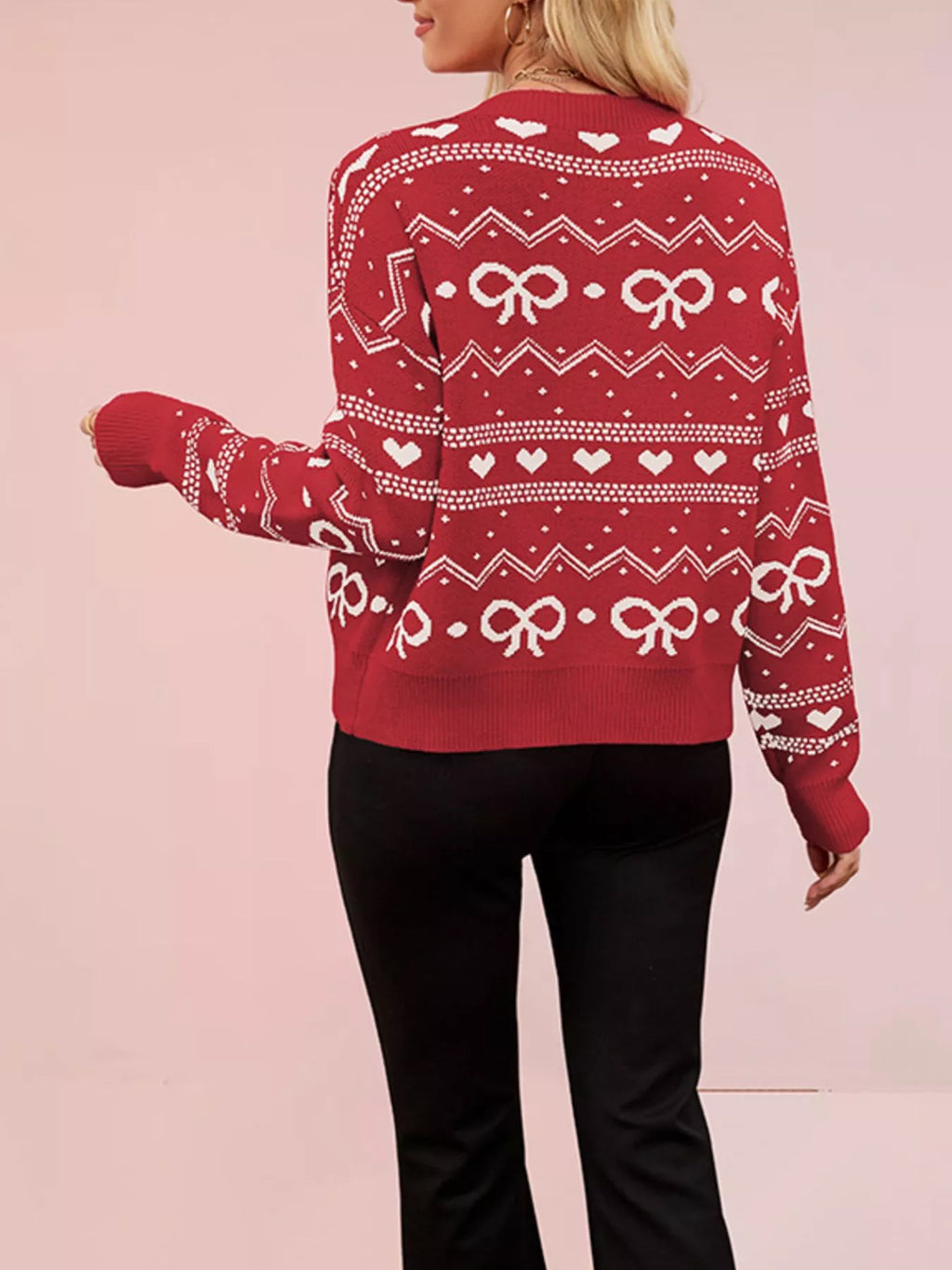 Bow and Heart Pattern Knit Cardigan - Lilixa.store