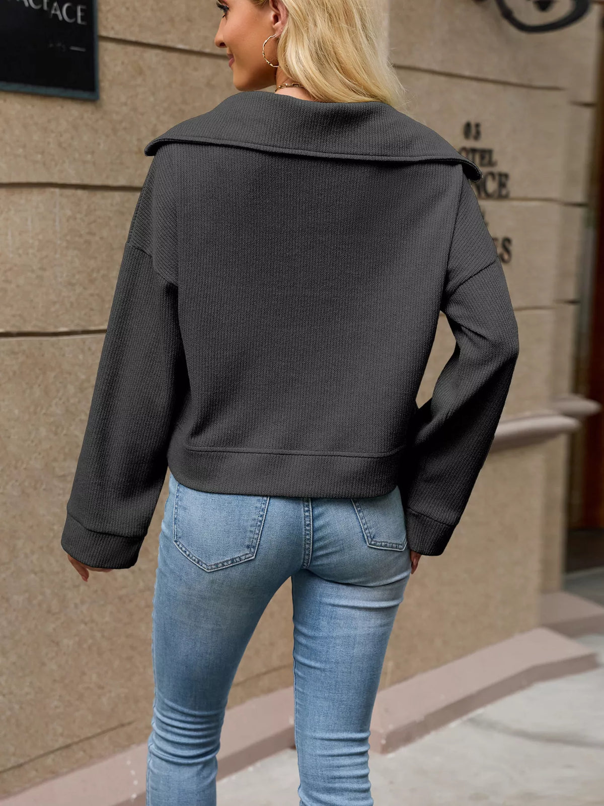Half-Zip Dropped Shoulder Sweatshirt - Lilixa.store