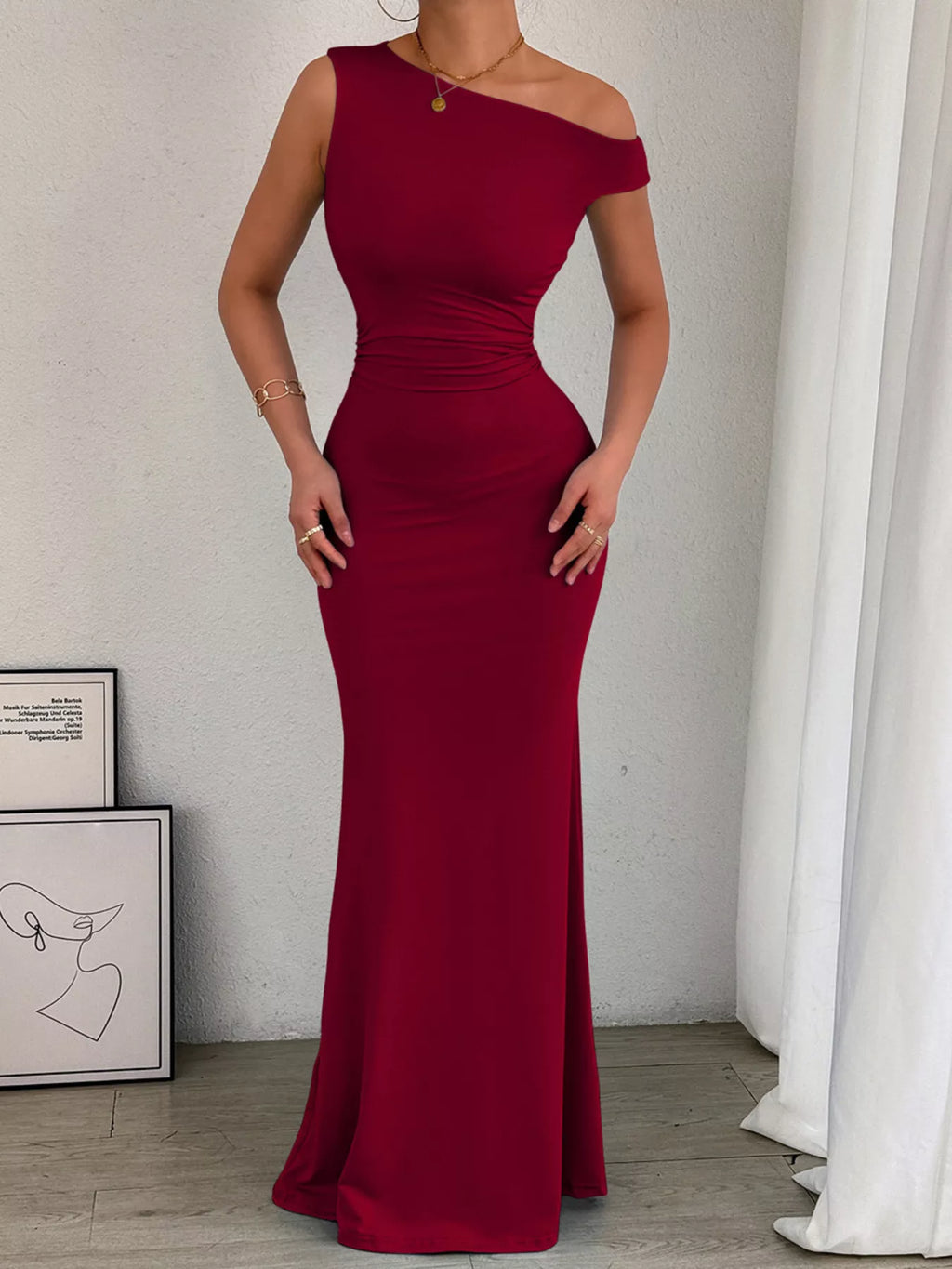 One-Shoulder Ruched Bodycon Maxi Dress - Lilixa.store