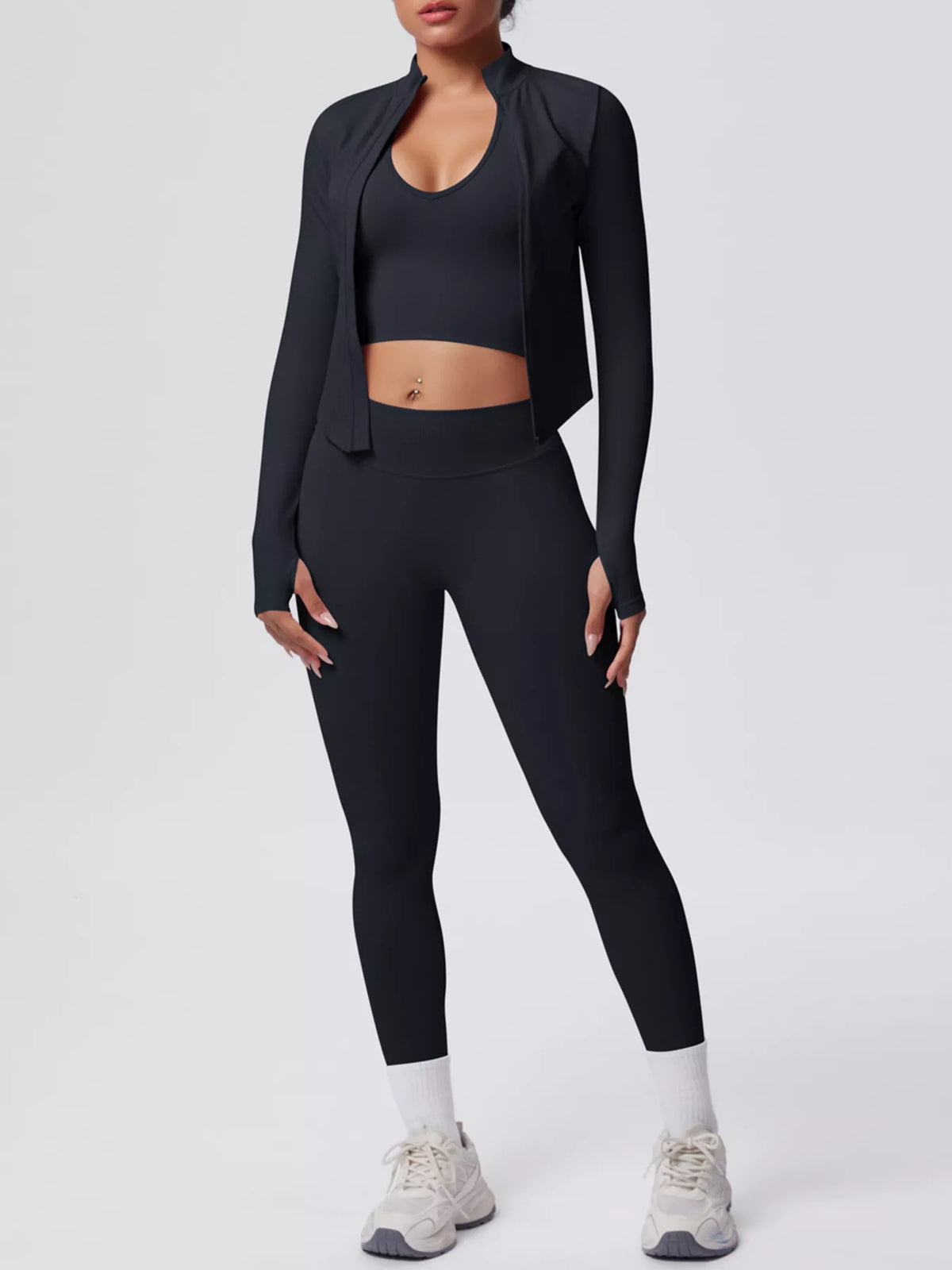 Tank & Zip-Up Jacket and Leggings Three-Piece Active Set - Lilixa.store