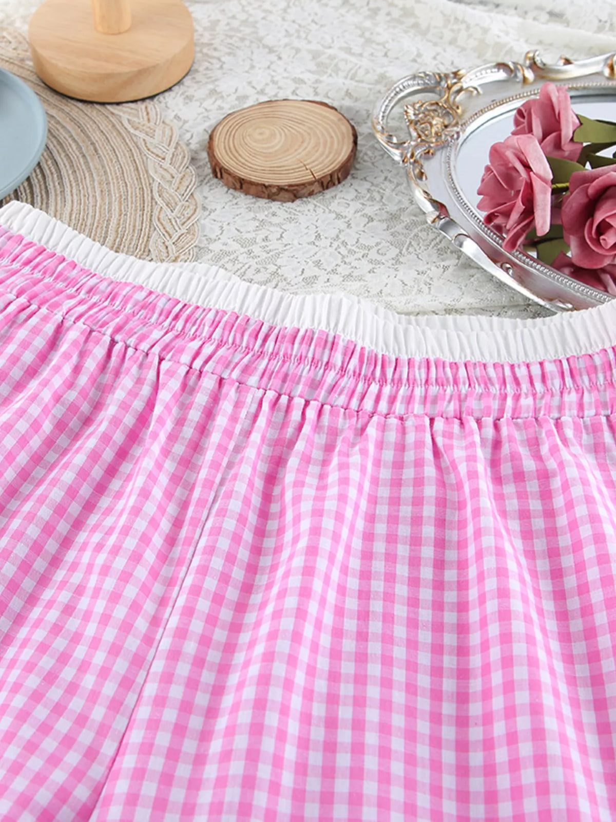 Gingham Button-Down Top and Pants Loungewear Set - Lilixa.store