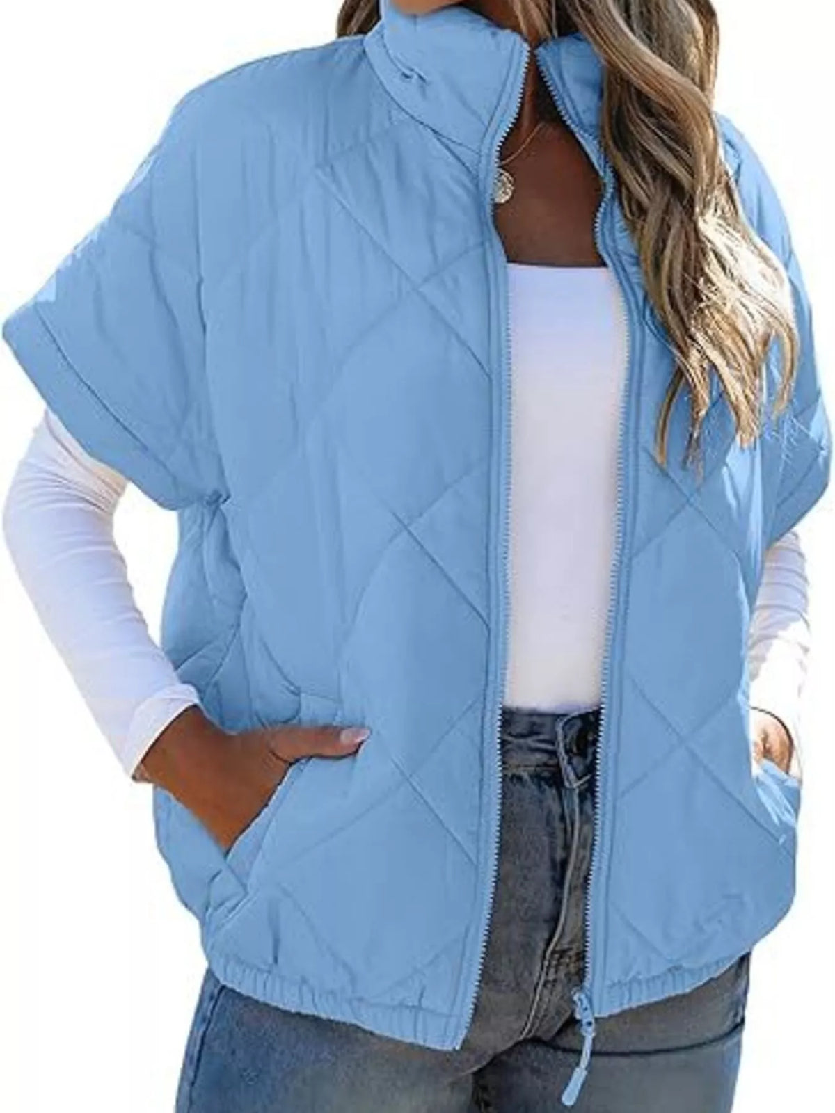 Quilted Zip Up Short Sleeve Winter Coat - Lilixa.store