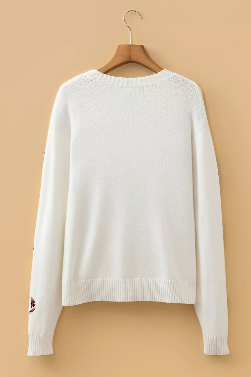 Sequin Football Print Round Neck Long Sleeve Loose Fit Sweater - Lilixa.store