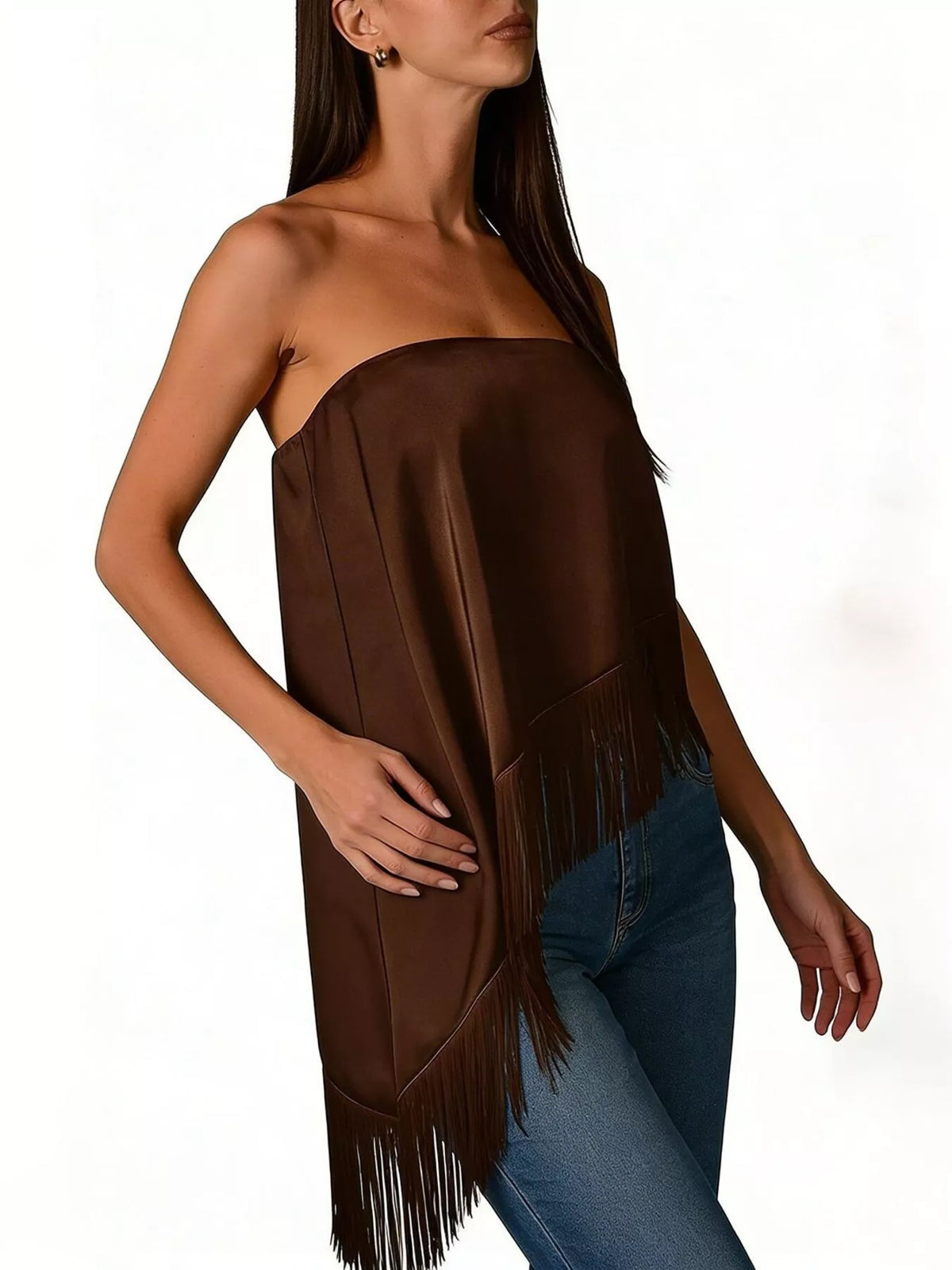 Asymmetric Fringe Tube Top