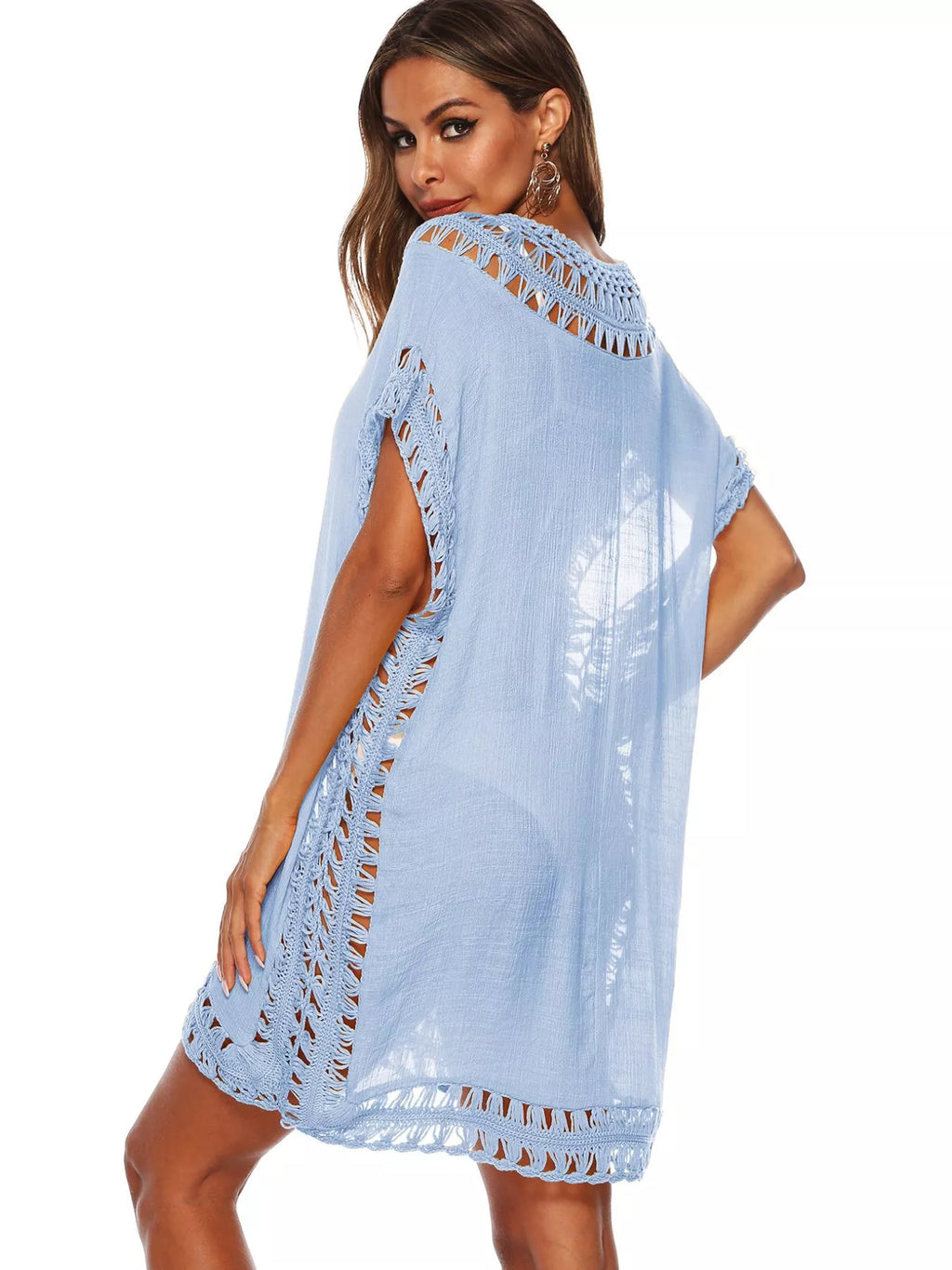 Crochet Trim V-Neck Cover-Up Dress - Lilixa.store
