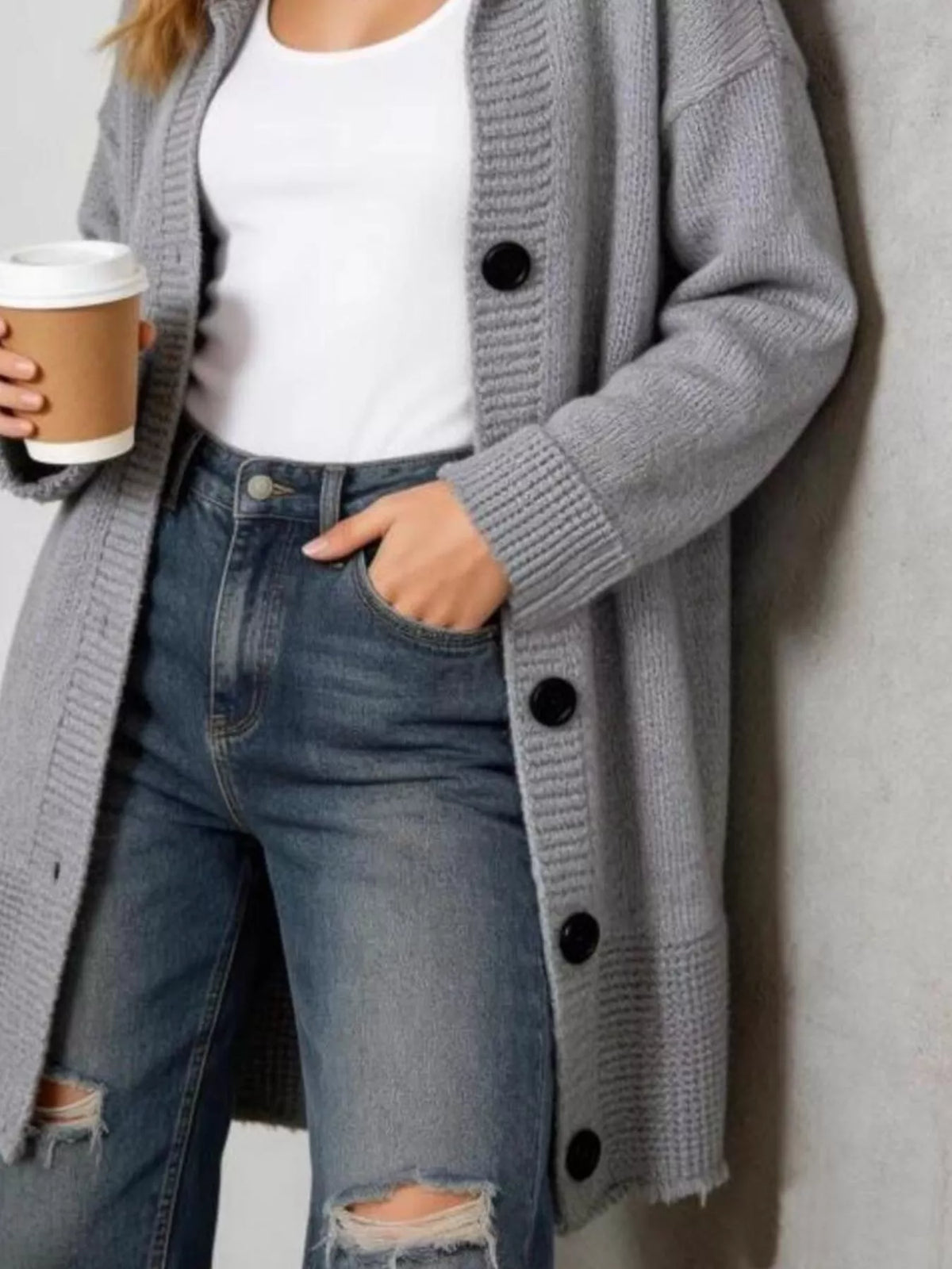 Full Size Casual Hooded Button-Down Knit Cardigan Plus Size - Lilixa.store