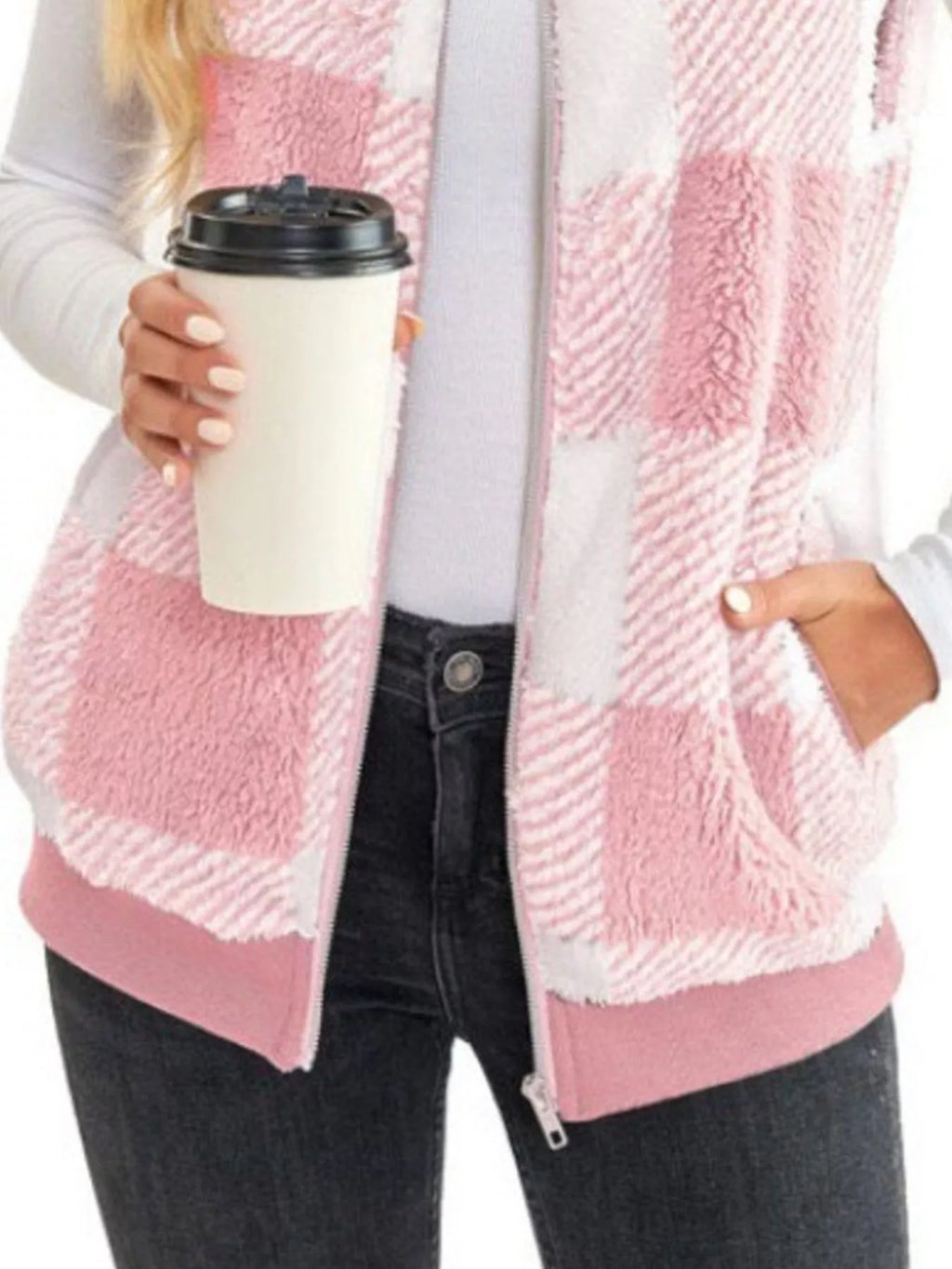 Full Size Color Block Zip Up Vest Coat Plus Size - Lilixa.store