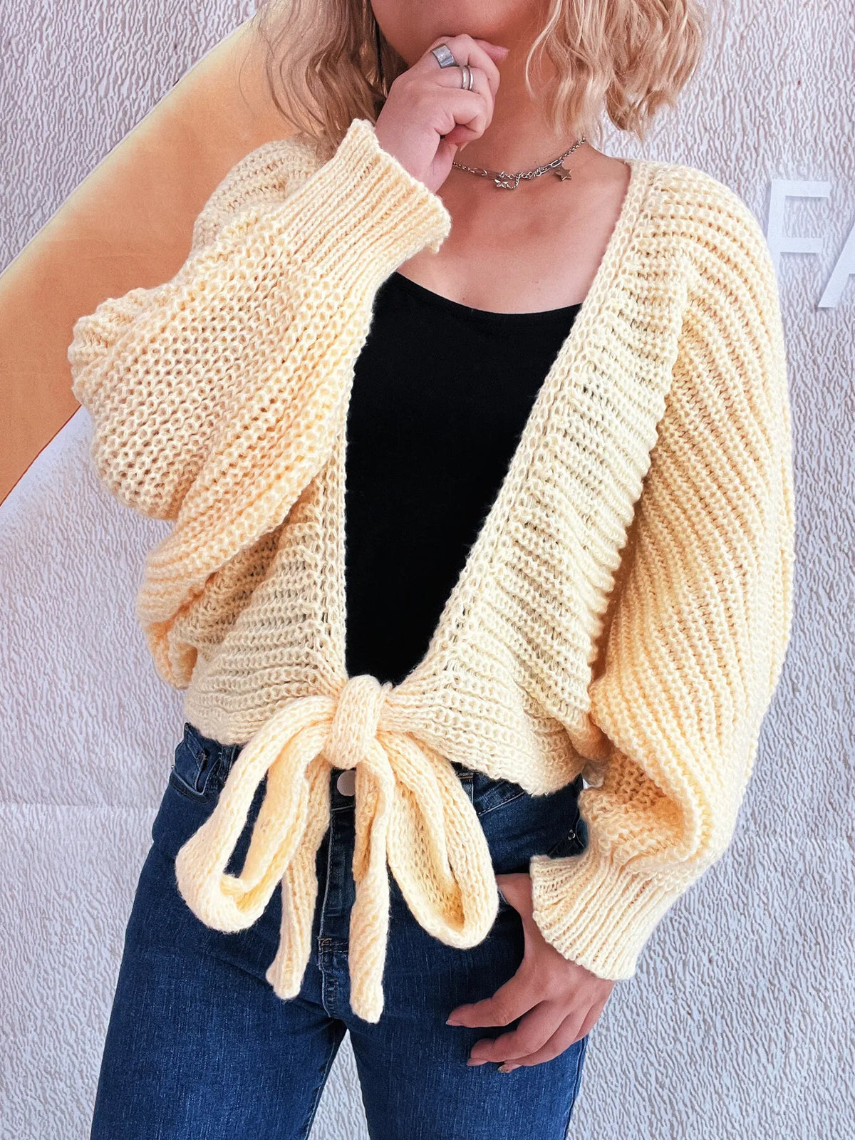 Tie Front Long Sleeve Cardigan - Lilixa.store