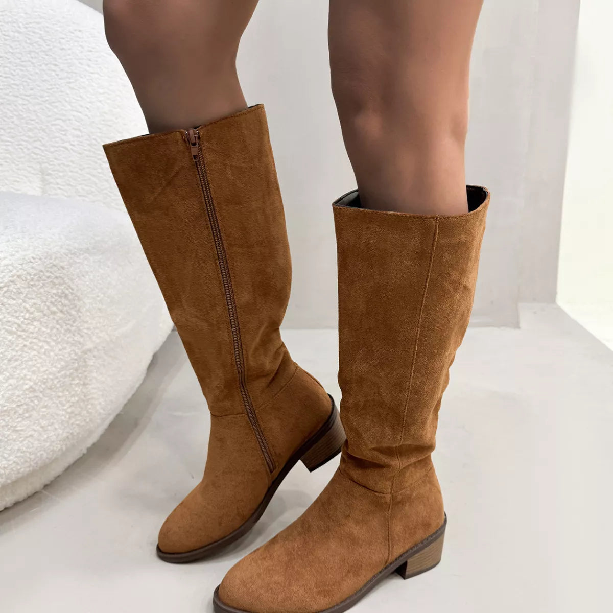Side Zipper Closure Suede Knee-High Boots - Lilixa.store