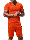Men's Full Size V-Neck Short Sleeve T-Shirt and Shorts Set Plus Size - Lilixa.store