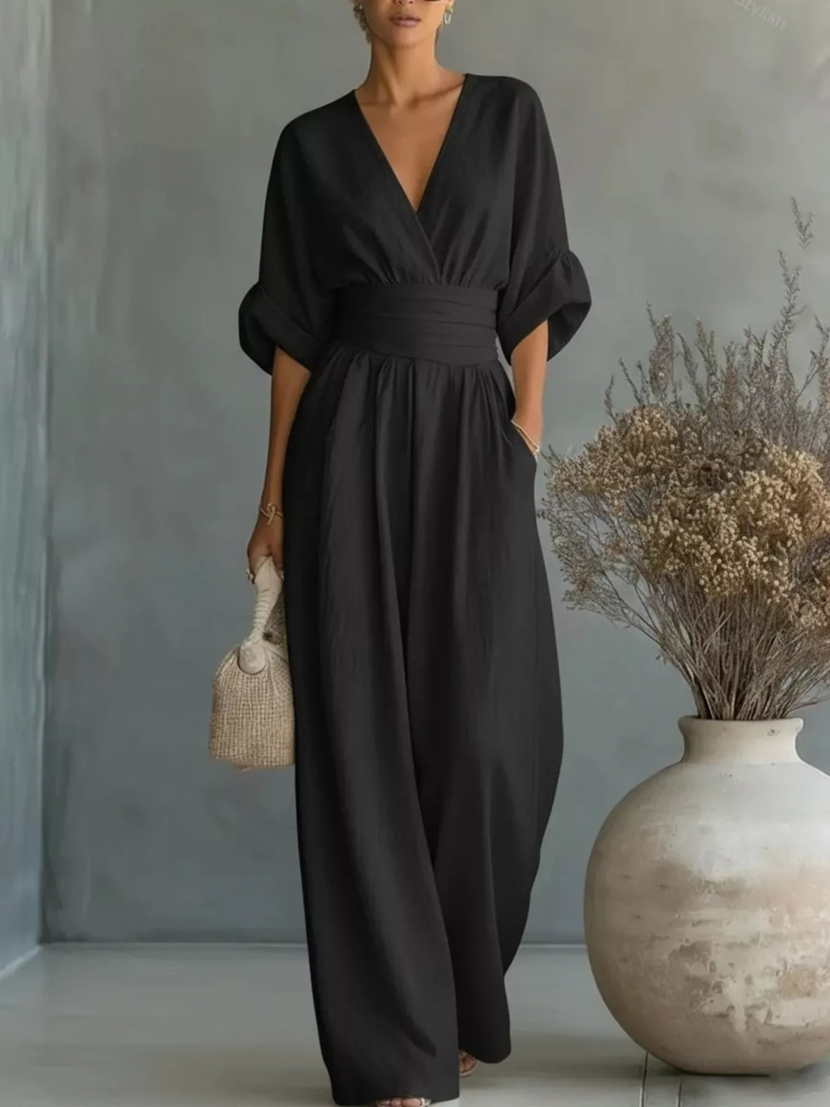 Full Size Half Sleeve Wide Leg Jumpsuit Plus Size - Lilixa.store