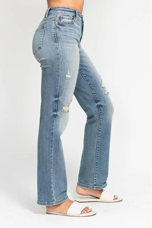 Judy Blue Full Size High Waist Distressed Dad Jean Plus Size - Lilixa.store