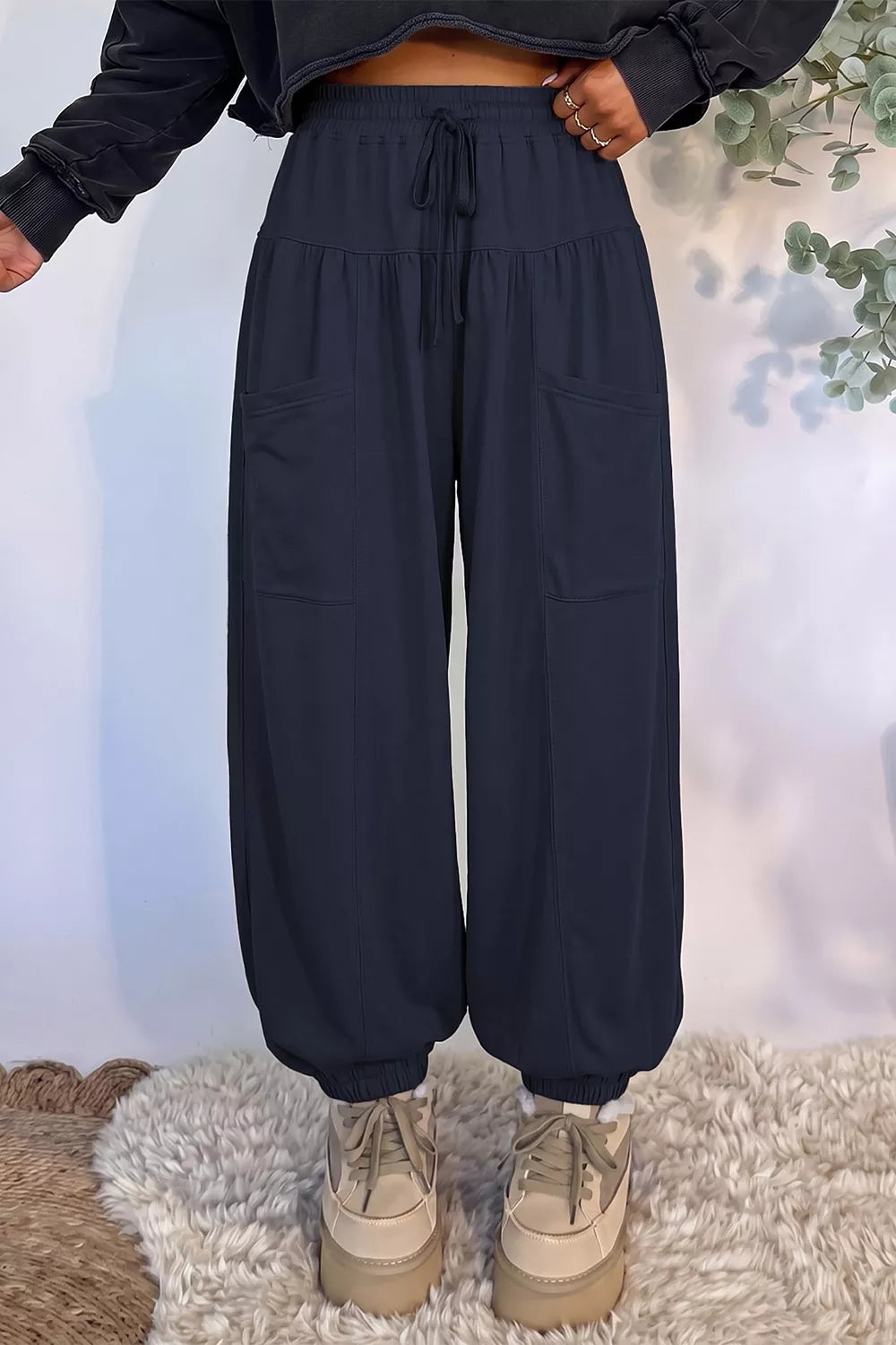 Drawstring Wide-Leg Joggers