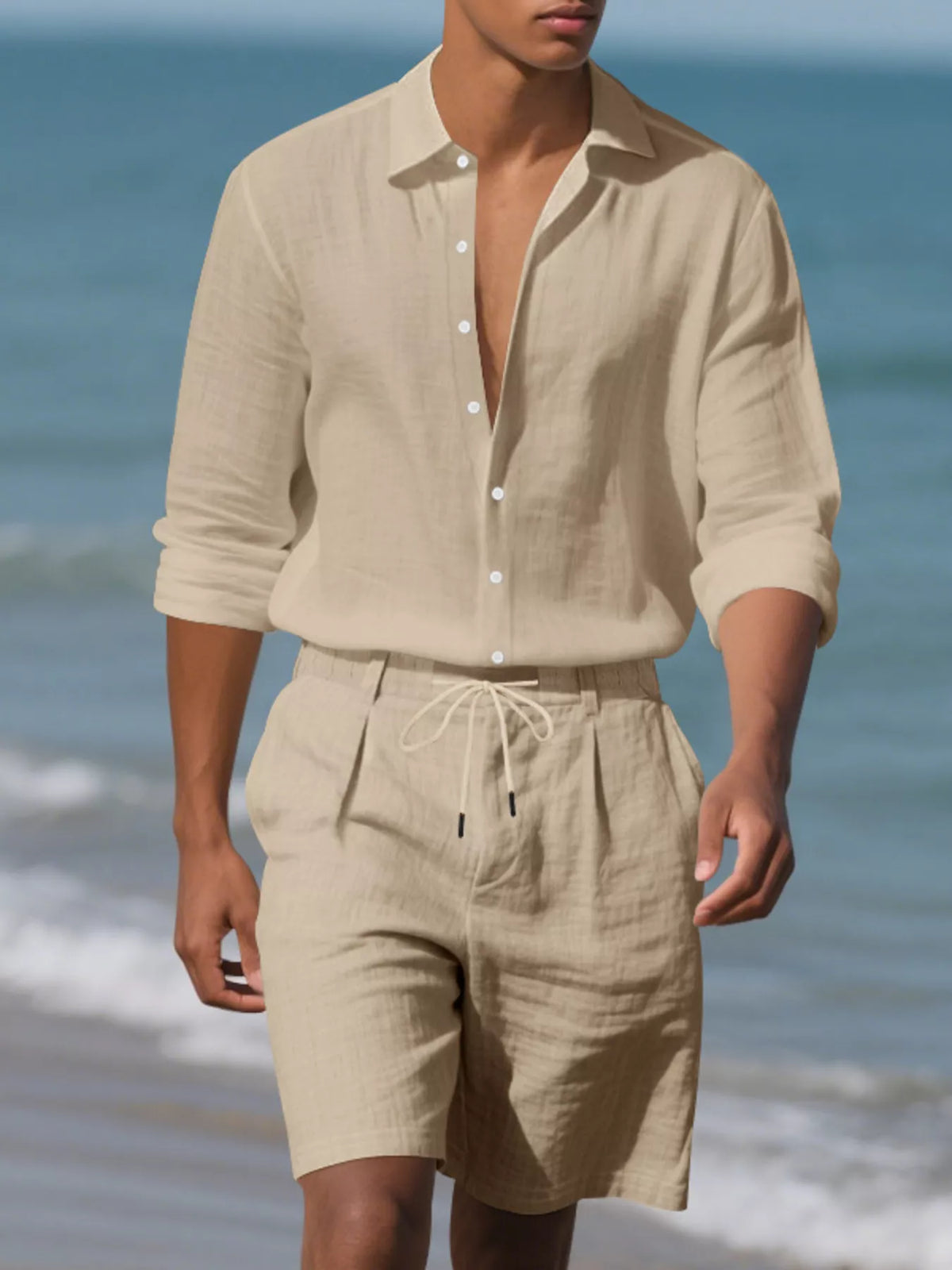 Men's Full Size Casual Button-Down Shirt and Shorts Set Plus Size