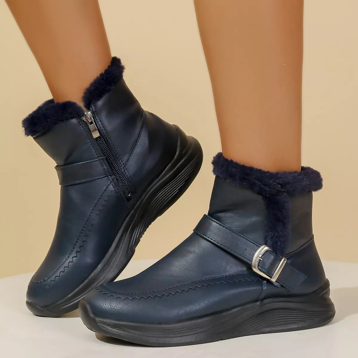Faux Fur Lined Winter Ankle Boots - Lilixa.store