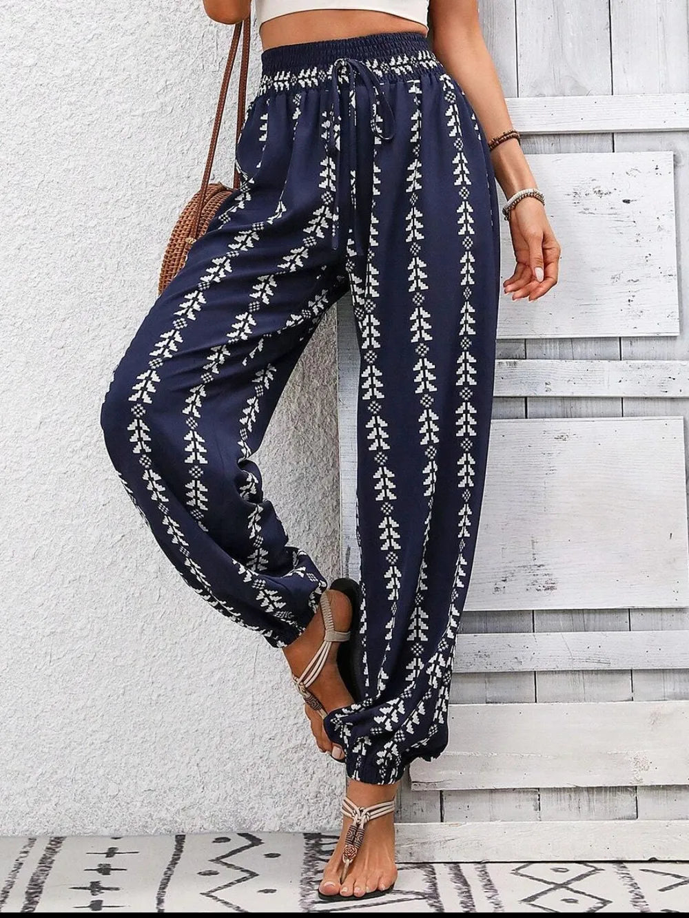Tied Printed High Waist Pants - Lilixa.store