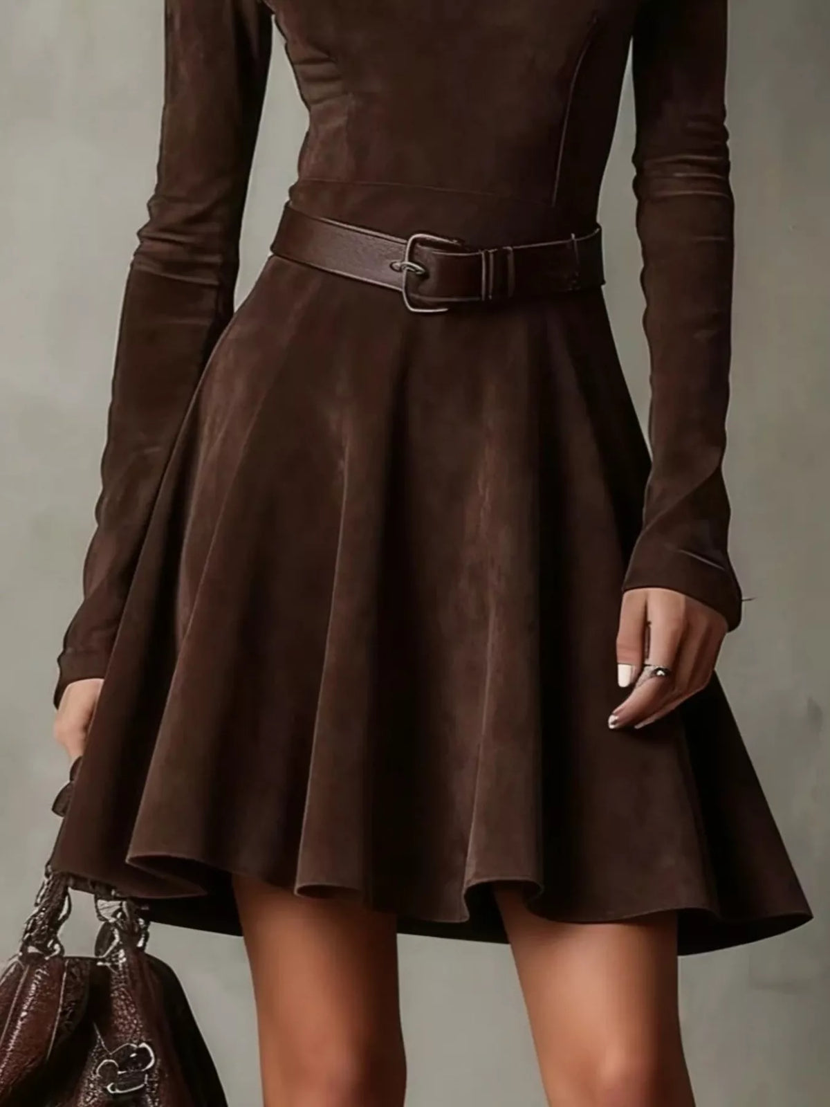 Mock Neck A-Line Dress - Lilixa.store