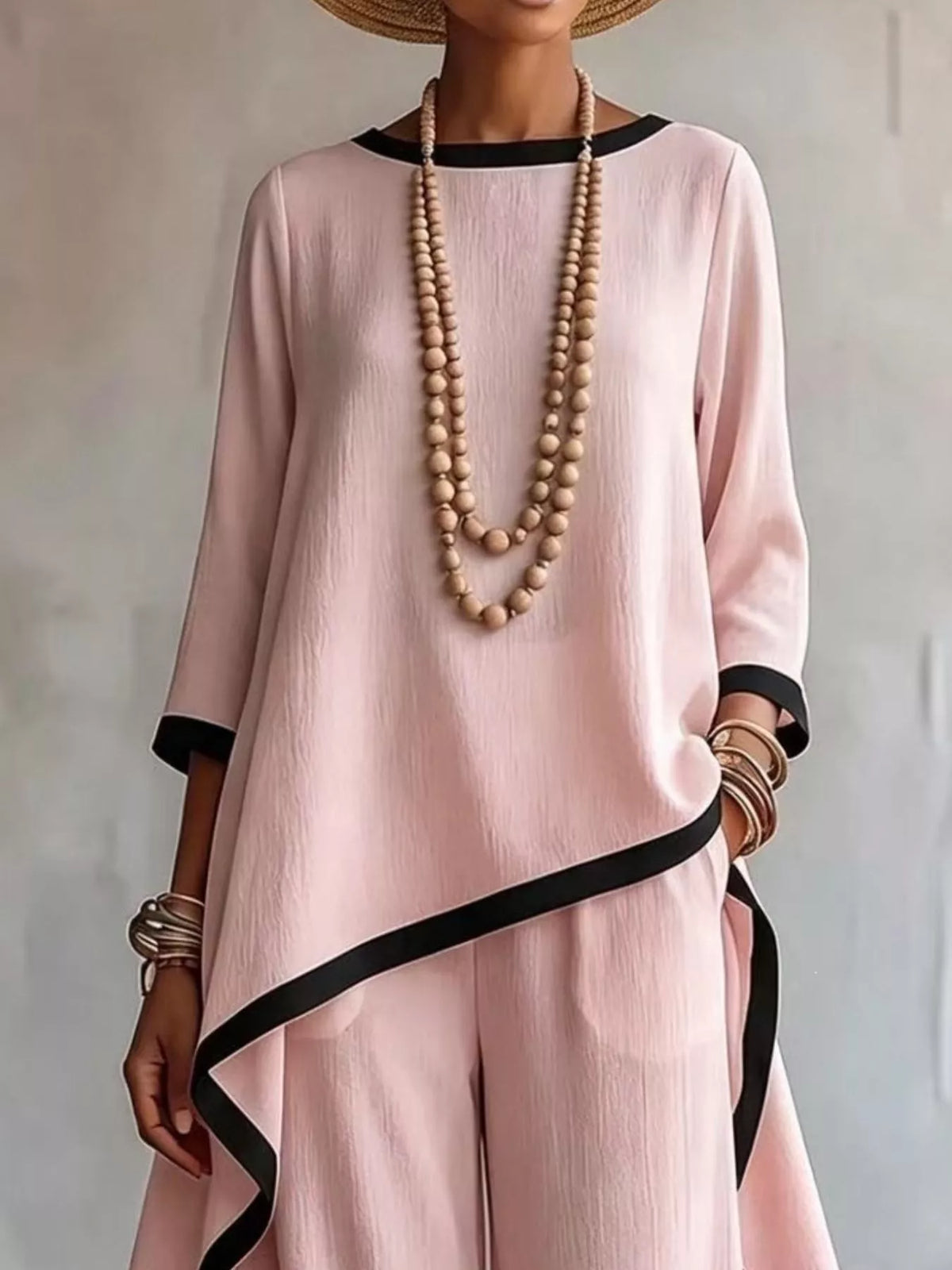 Full Size Contrast Trim High-Low Top and Pants Set Plus Size, view 11