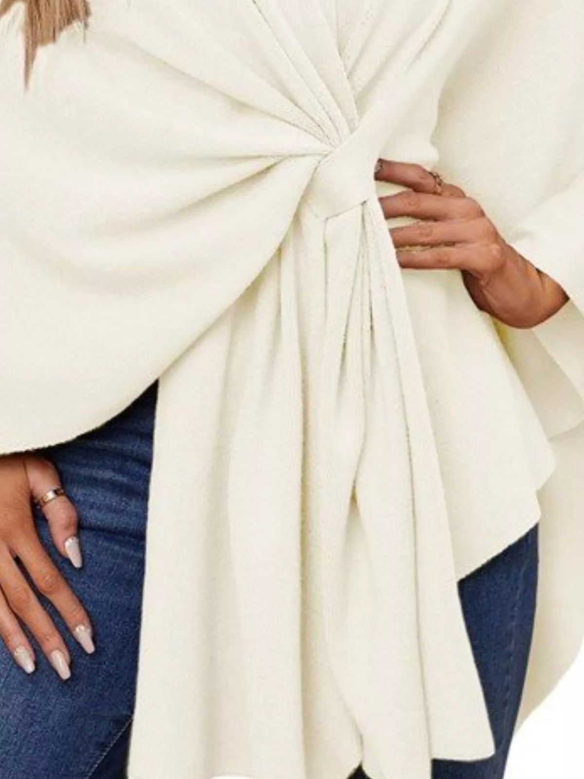 Solid Color Tie-Front Knit Cape Top, view 6