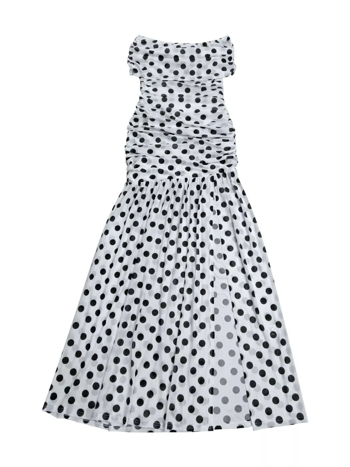 Polka Dot Off Shoulder Slit Maxi Dress - Lilixa.store