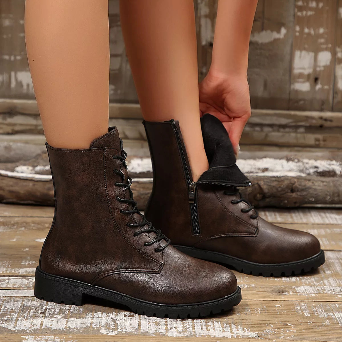 Round Toe Lace Up Boots
