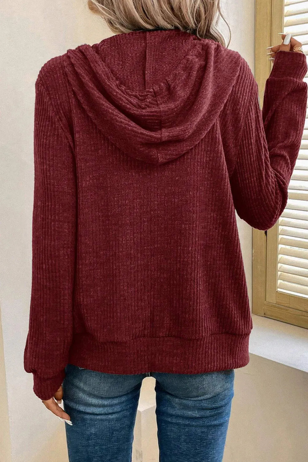 Drawstring Zip Up Long  Sleeve Hooded Jacket - Lilixa.store