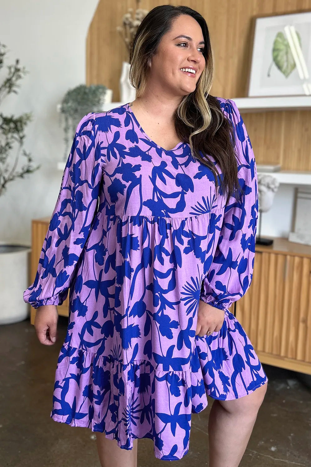 Double Take Full Size Printed Ruffle Hem Dress with Pocket - Lilixa.store