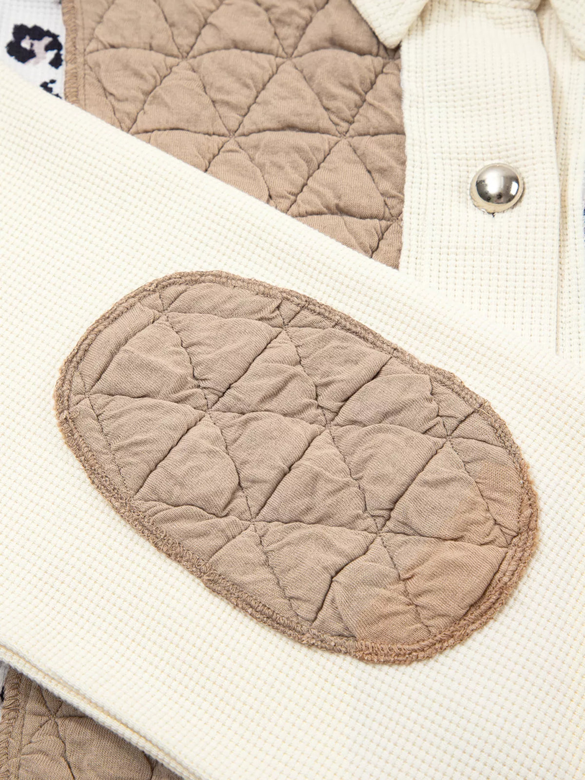 Leopard Waffle Quilted Patchwork Button Front Jacket in Camel, view 10