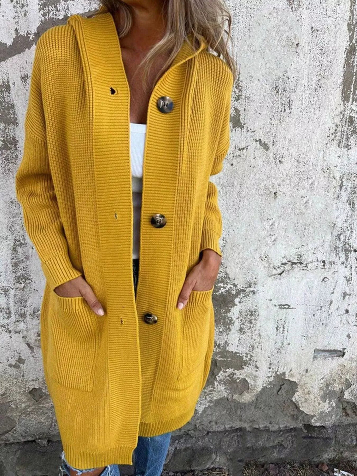 Full Size Button-Down Hooded Cardigan Plus Size