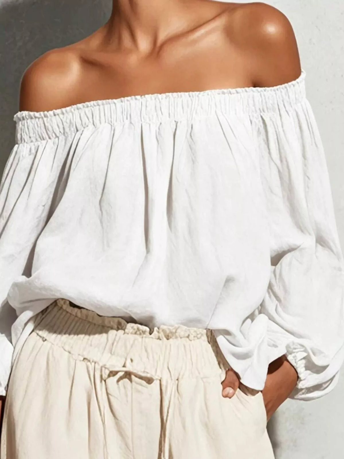 Off-Shoulder Long Sleeve Blouse - Lilixa.store