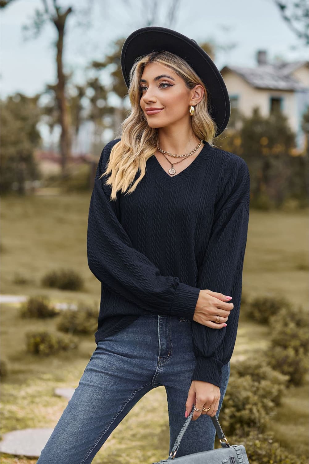 V-Neck Dropped Shoulder Blouse, view 11
