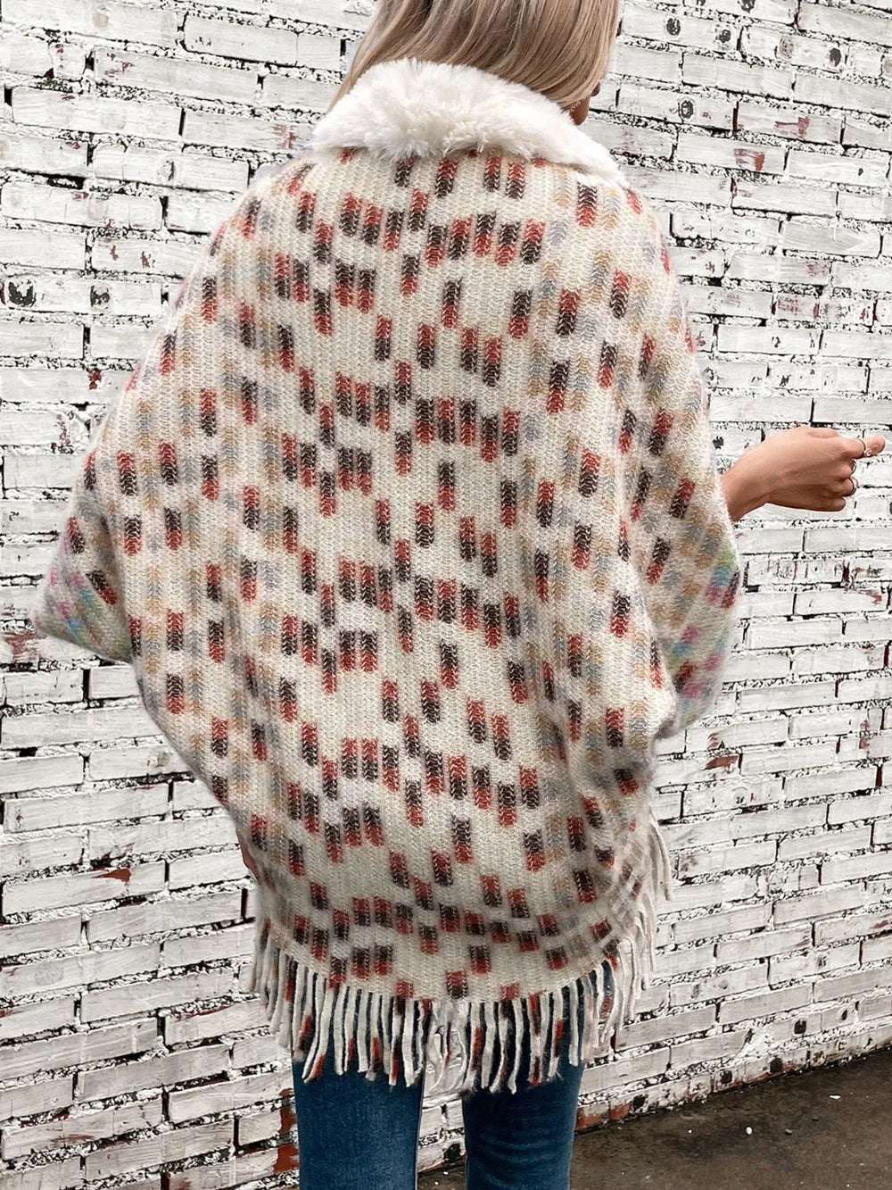 Fringe Fuzzy Open Front Poncho - Lilixa.store
