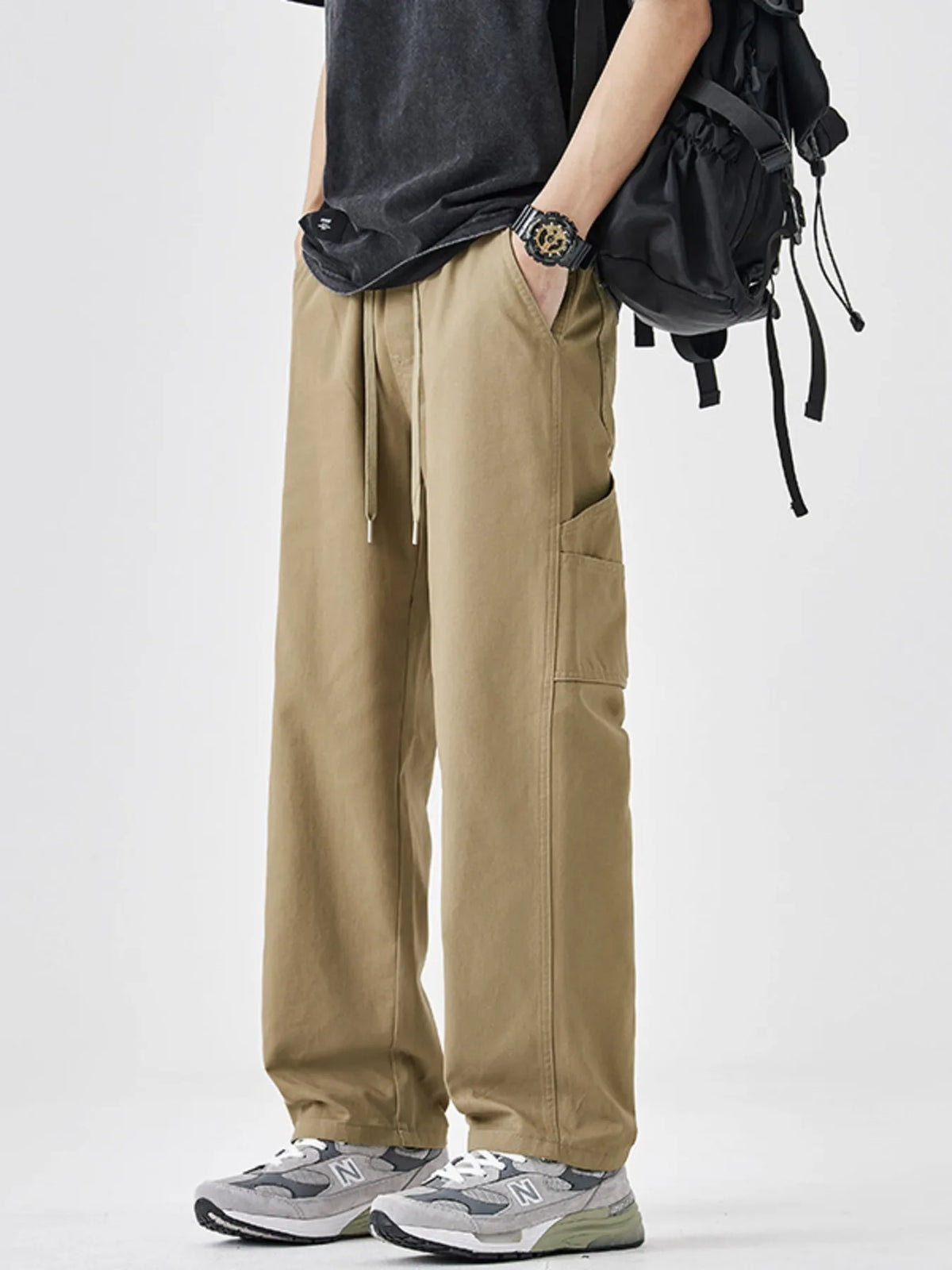 Men's Plus Size Drawstring Wide Leg Pants, view 2