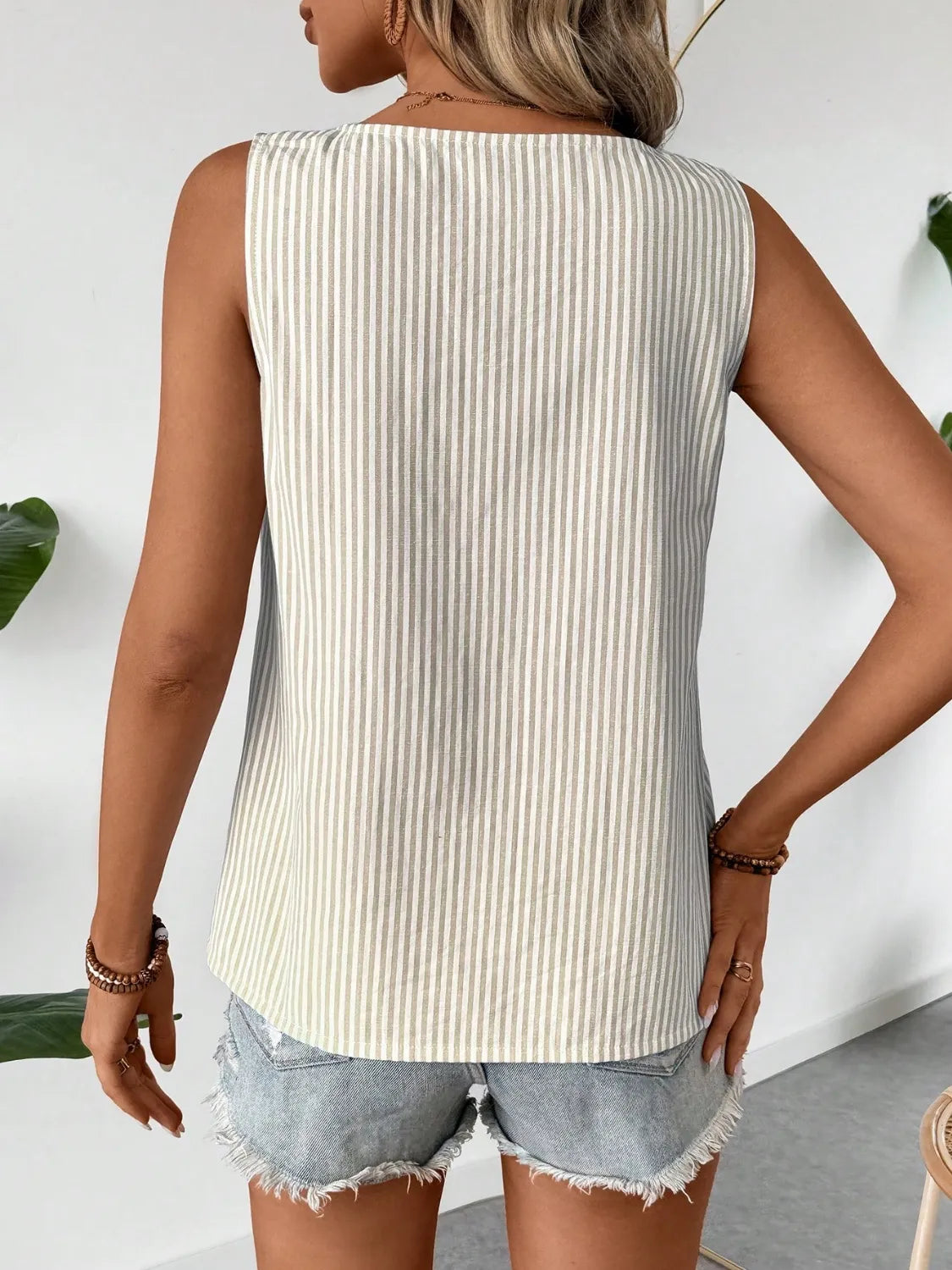 Decorative Button Asymmetrical Striped Tank - Lilixa.store