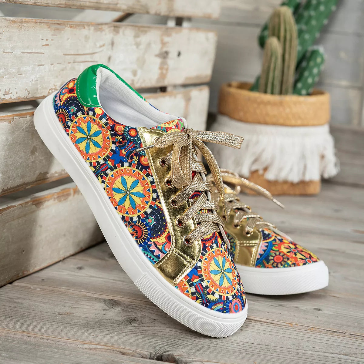 Printed Round Toe Sneakers - Lilixa.store